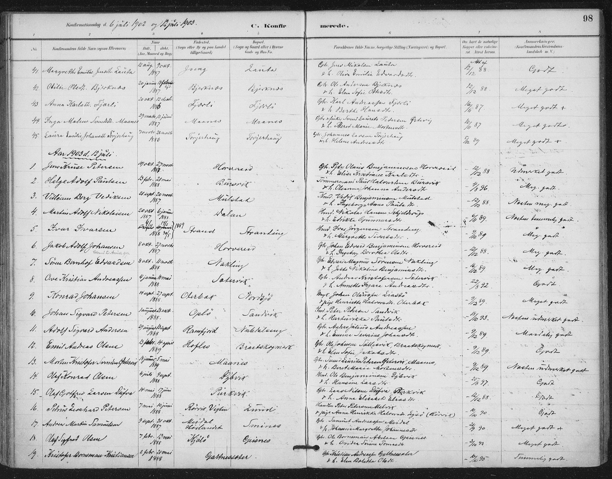 Ministerialprotokoller, klokkerbøker og fødselsregistre - Nord-Trøndelag, AV/SAT-A-1458/780/L0644: Parish register (official) no. 780A08, 1886-1903, p. 98