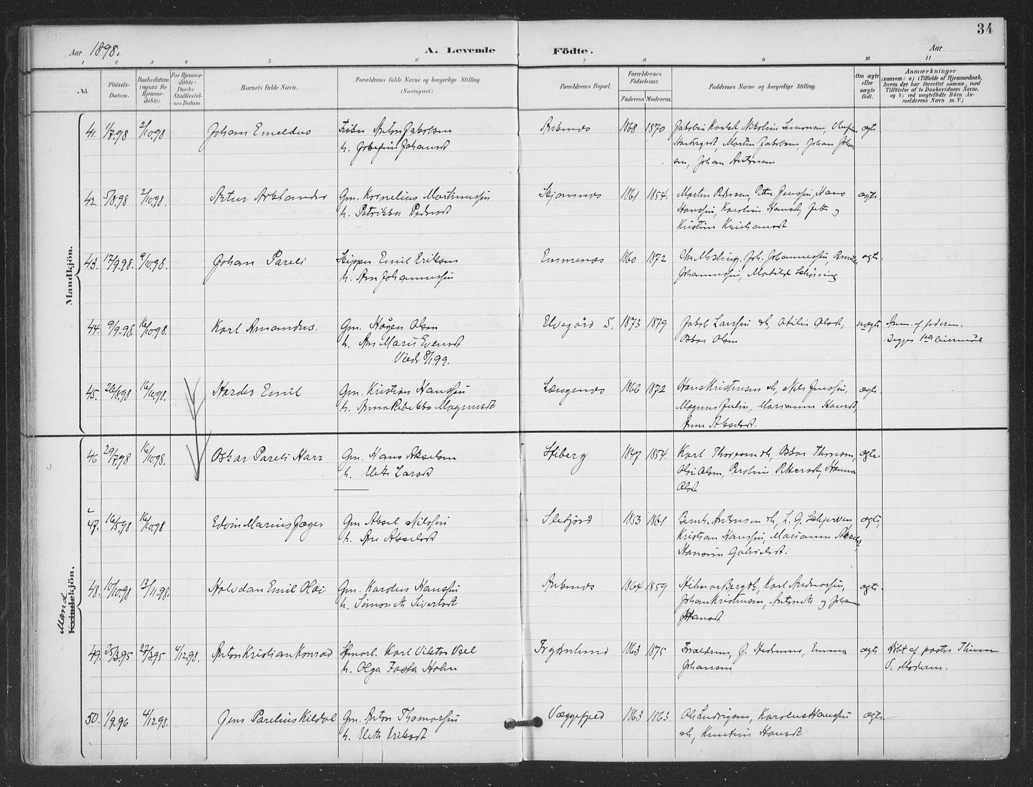 Ministerialprotokoller, klokkerbøker og fødselsregistre - Nordland, AV/SAT-A-1459/866/L0939: Parish register (official) no. 866A02, 1894-1906, p. 34