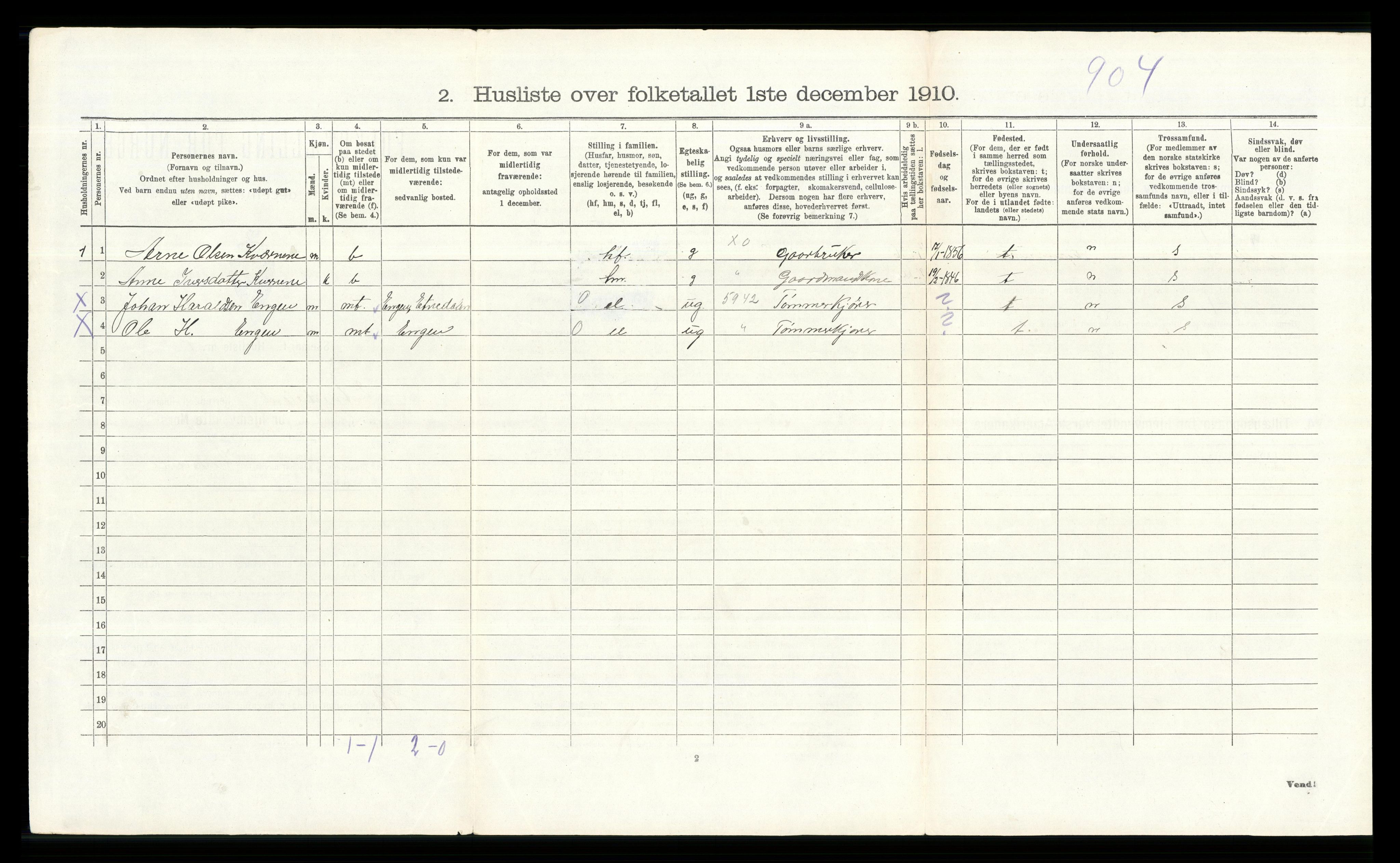 RA, 1910 census for Etnedal, 1910, p. 334