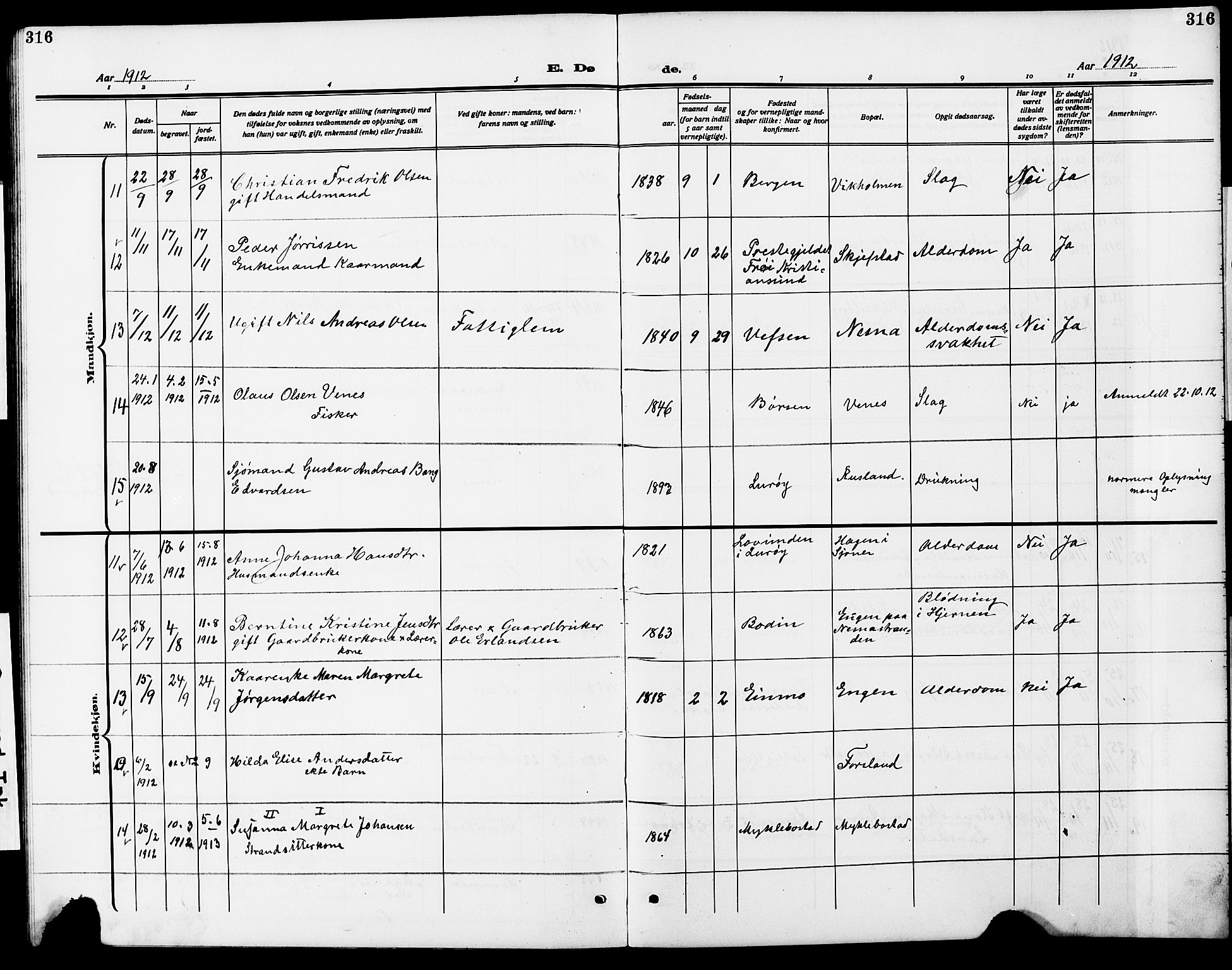 Ministerialprotokoller, klokkerbøker og fødselsregistre - Nordland, AV/SAT-A-1459/838/L0560: Parish register (copy) no. 838C07, 1910-1928, p. 316