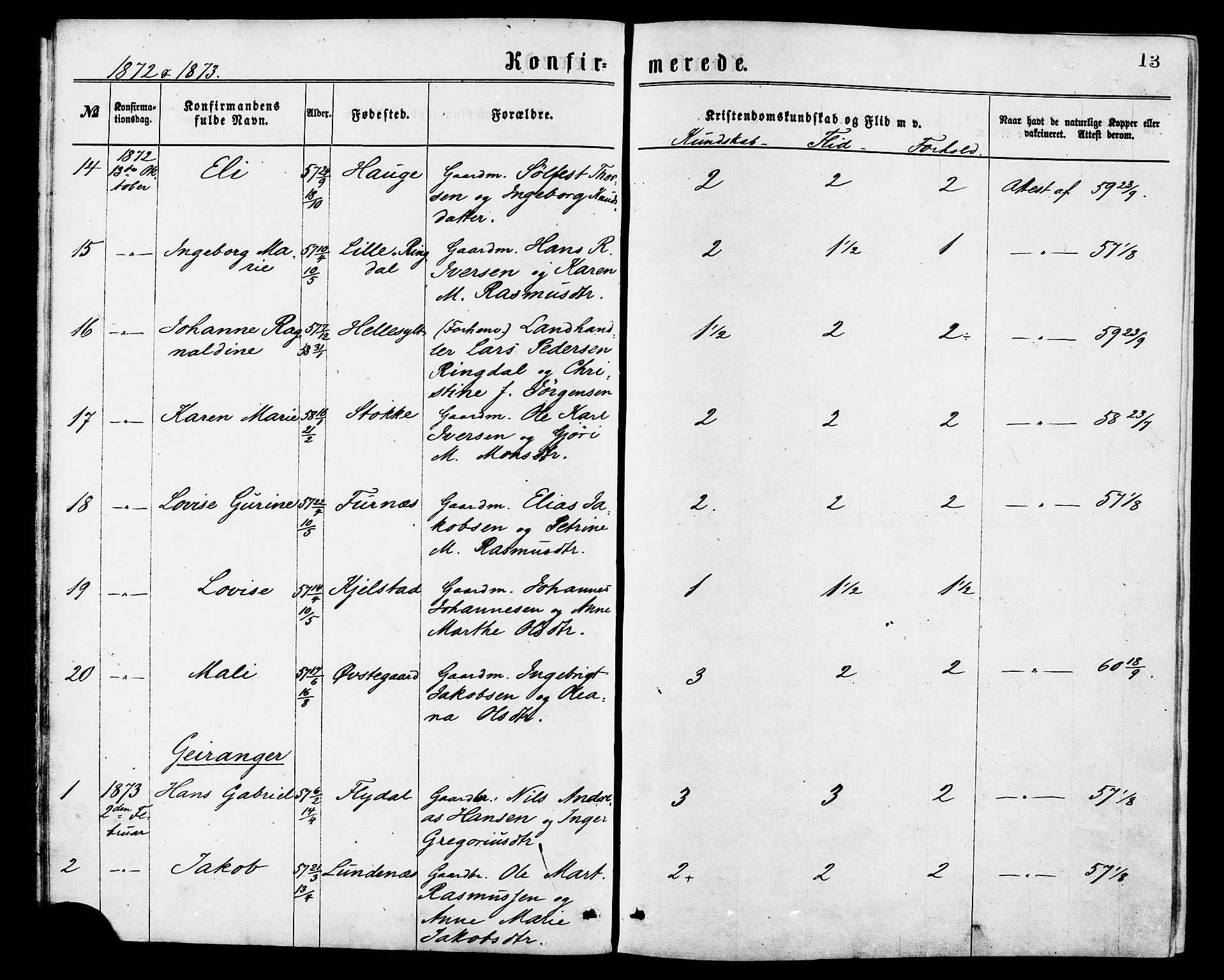 Ministerialprotokoller, klokkerbøker og fødselsregistre - Møre og Romsdal, SAT/A-1454/517/L0227: Parish register (official) no. 517A07, 1870-1886, p. 13