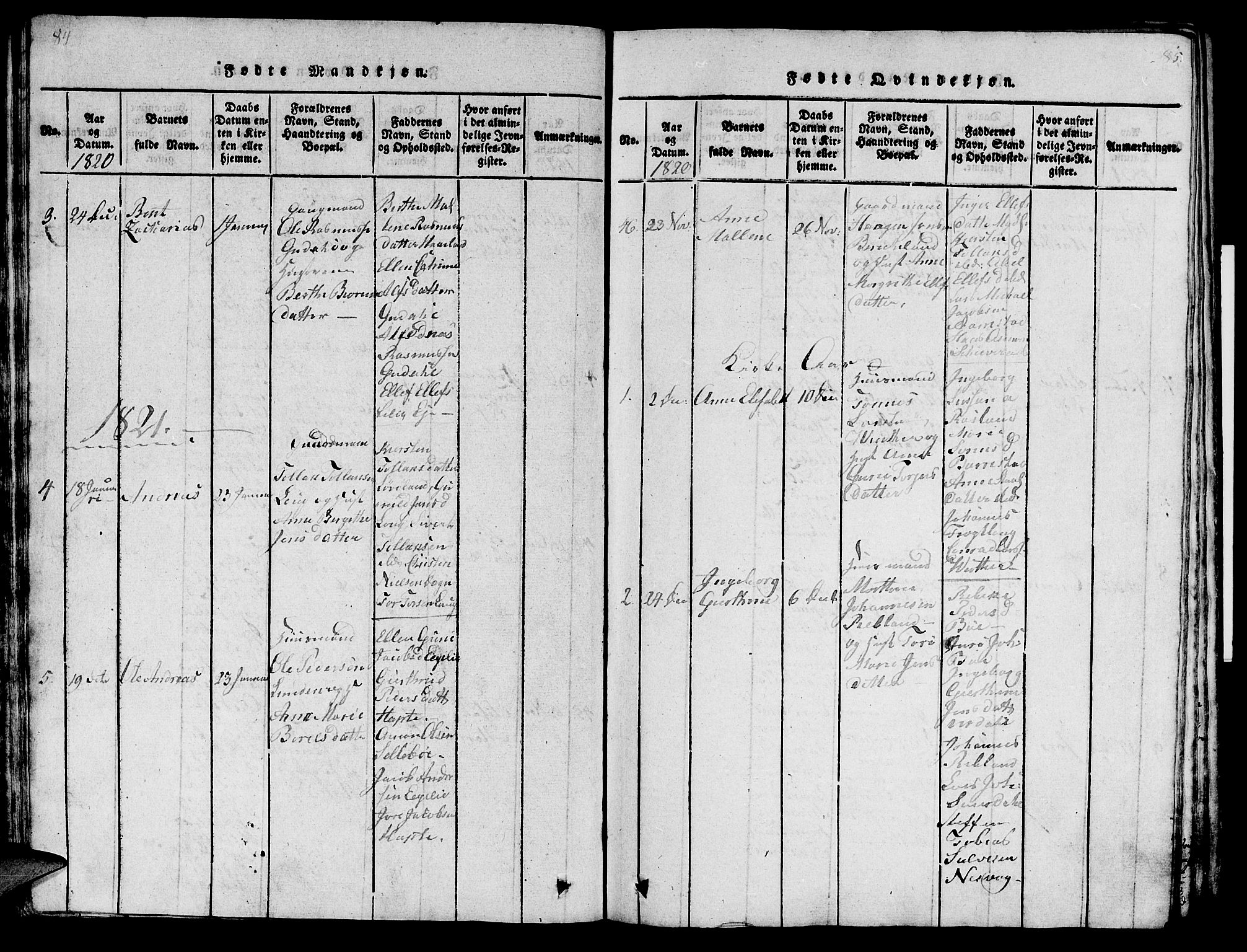 Sokndal sokneprestkontor, SAST/A-101808: Parish register (official) no. A 6, 1815-1826, p. 84-85