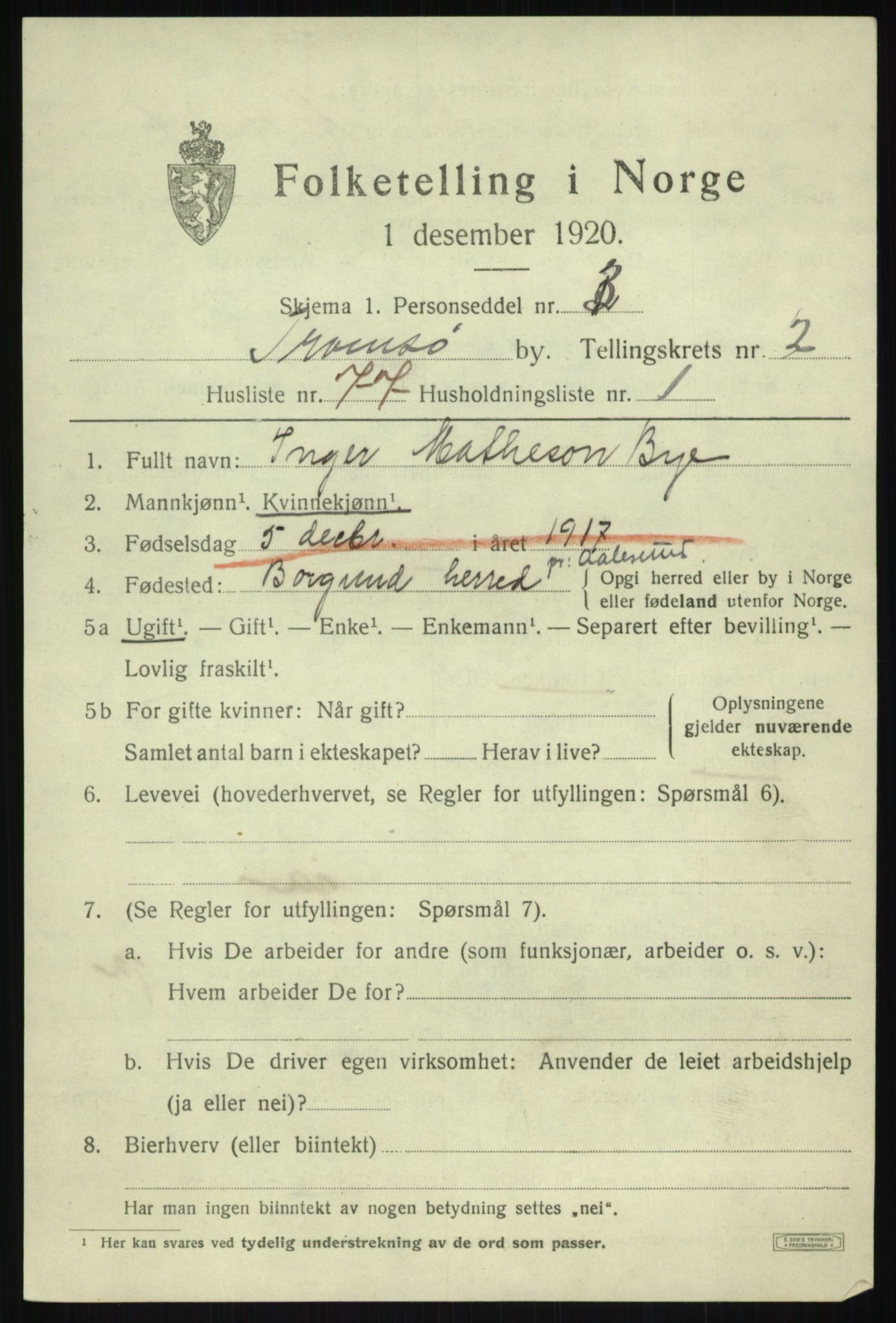 SATØ, 1920 census for Tromsø, 1920, p. 10031