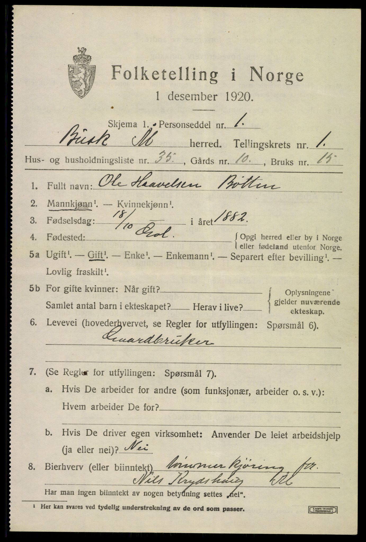 SAKO, 1920 census for Ål, 1920, p. 1800