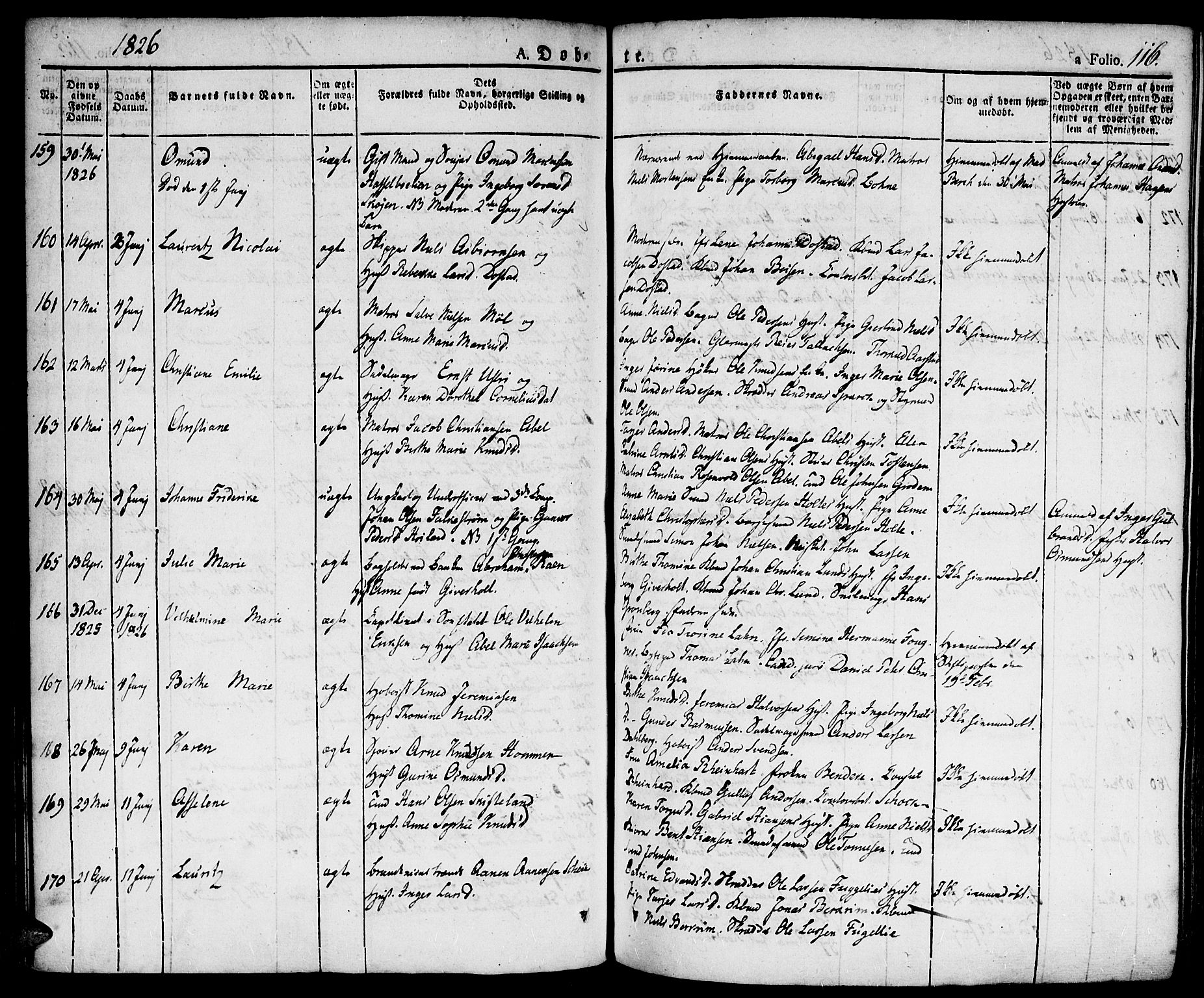 Kristiansand domprosti, SAK/1112-0006/F/Fa/L0009: Parish register (official) no. A 9, 1821-1827, p. 116
