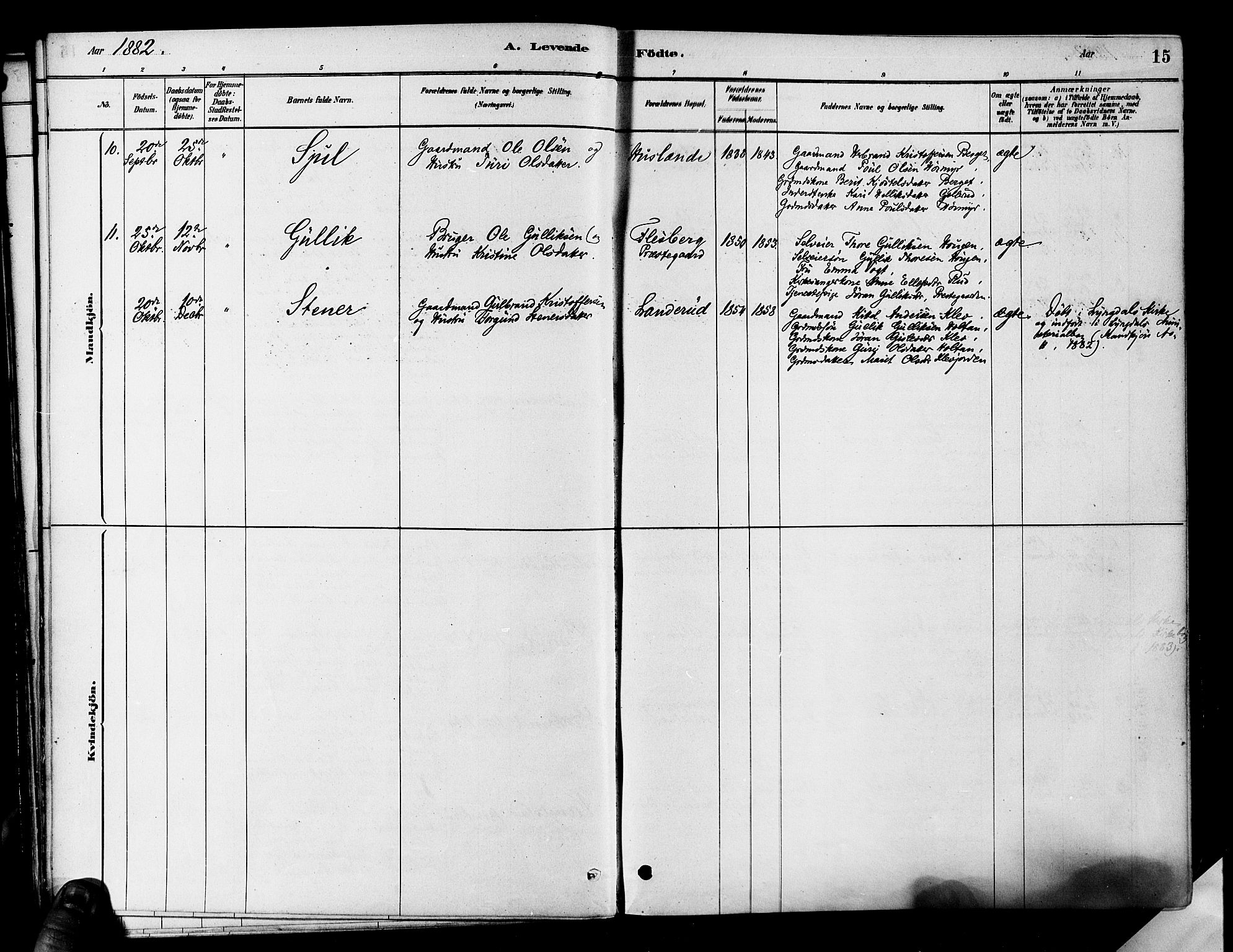 Flesberg kirkebøker, SAKO/A-18/F/Fa/L0008: Parish register (official) no. I 8, 1879-1899, p. 15