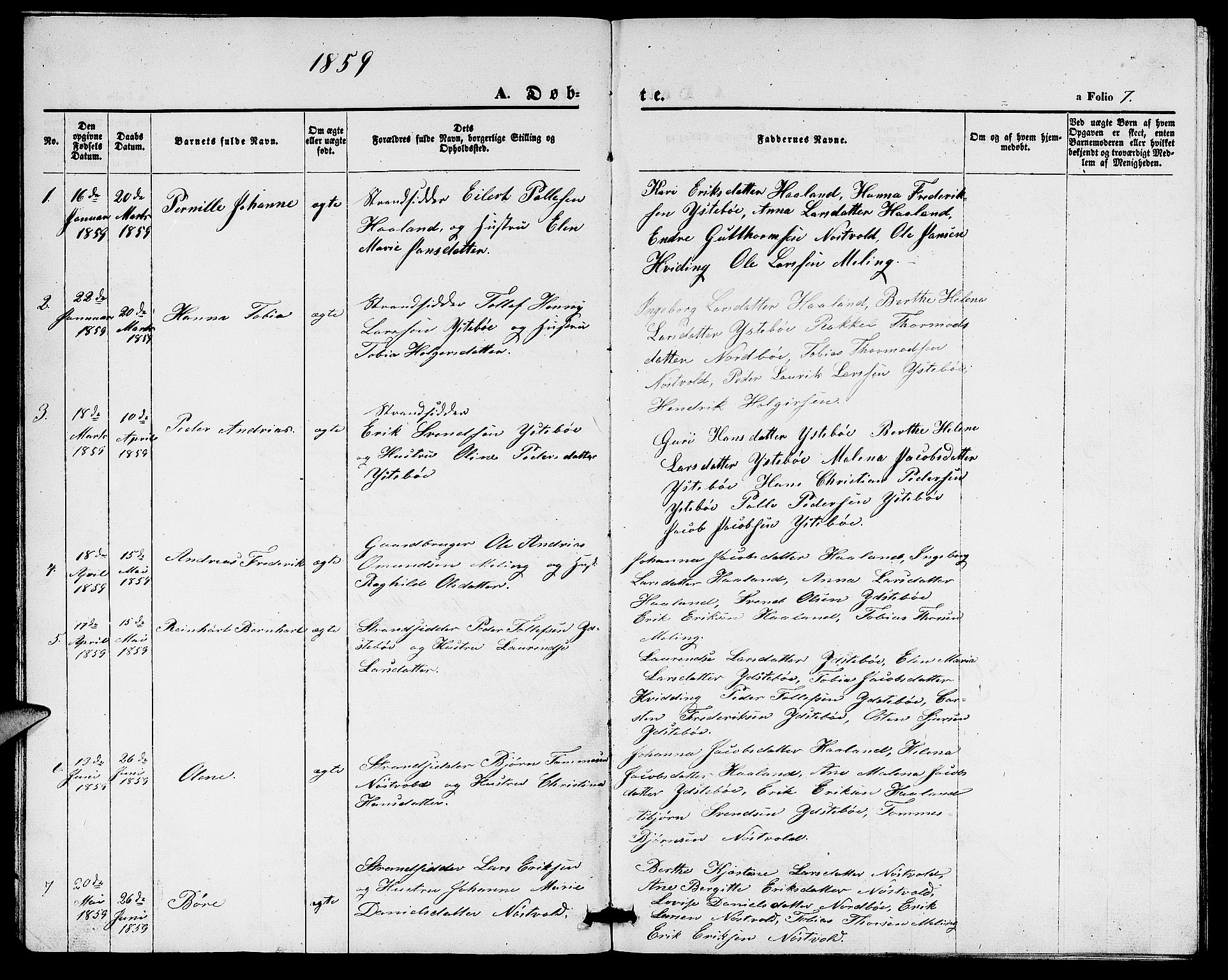 Rennesøy sokneprestkontor, SAST/A -101827/H/Ha/Hab/L0003: Parish register (copy) no. B 3, 1855-1888, p. 7