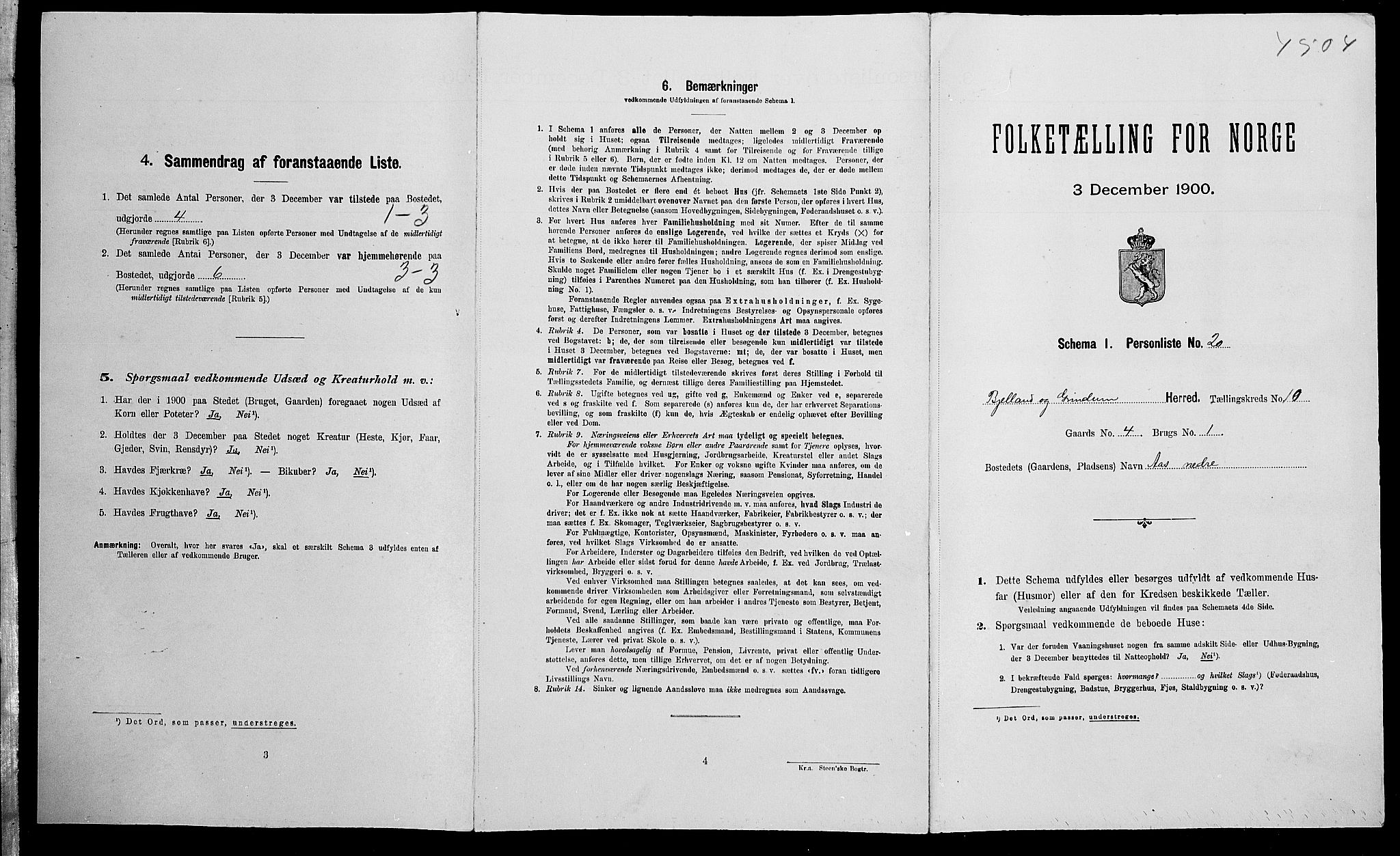 SAK, 1900 census for Bjelland og Grindheim, 1900, p. 495