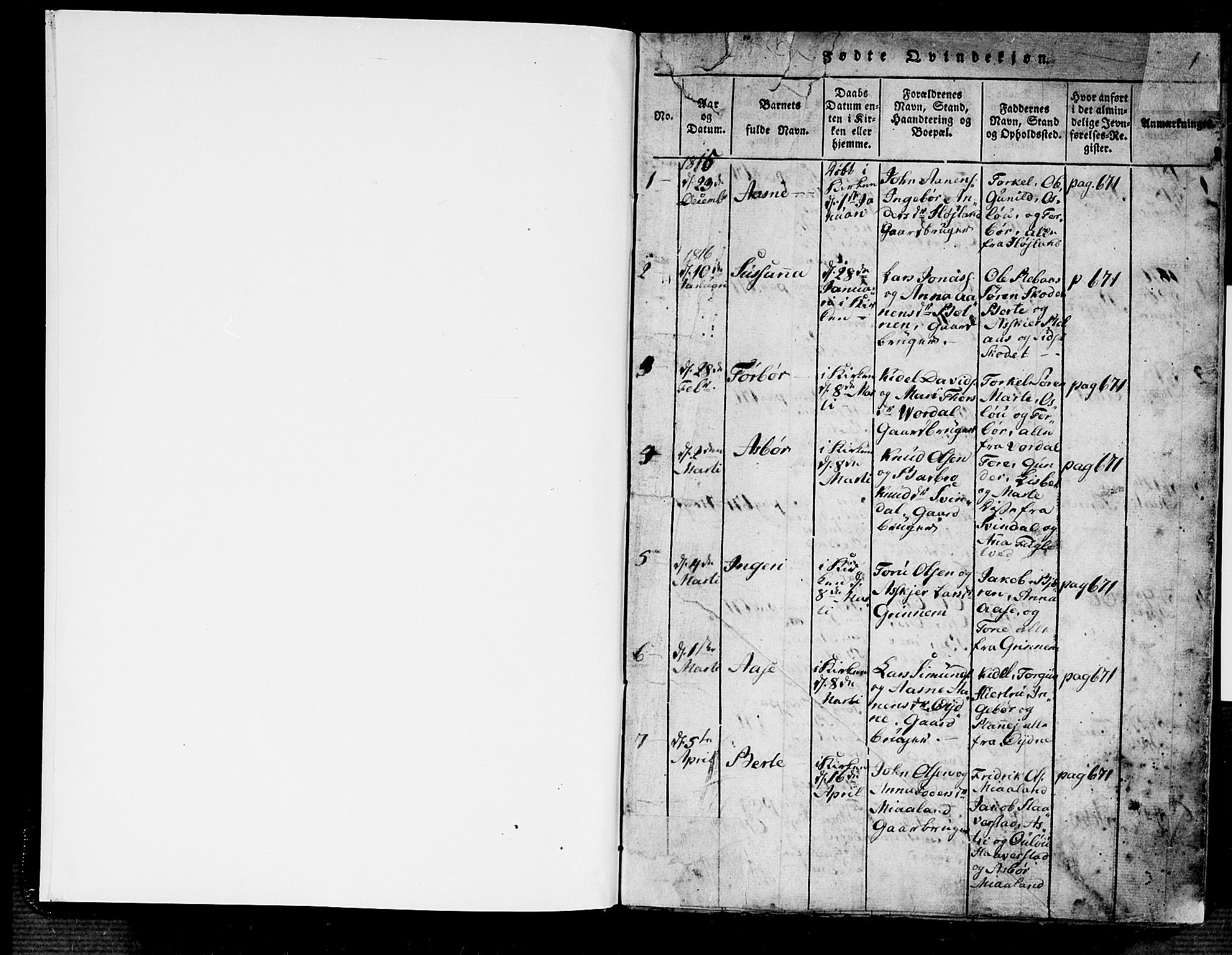 Bjelland sokneprestkontor, AV/SAK-1111-0005/F/Fa/Fac/L0001: Parish register (official) no. A 1, 1815-1866, p. 0-1