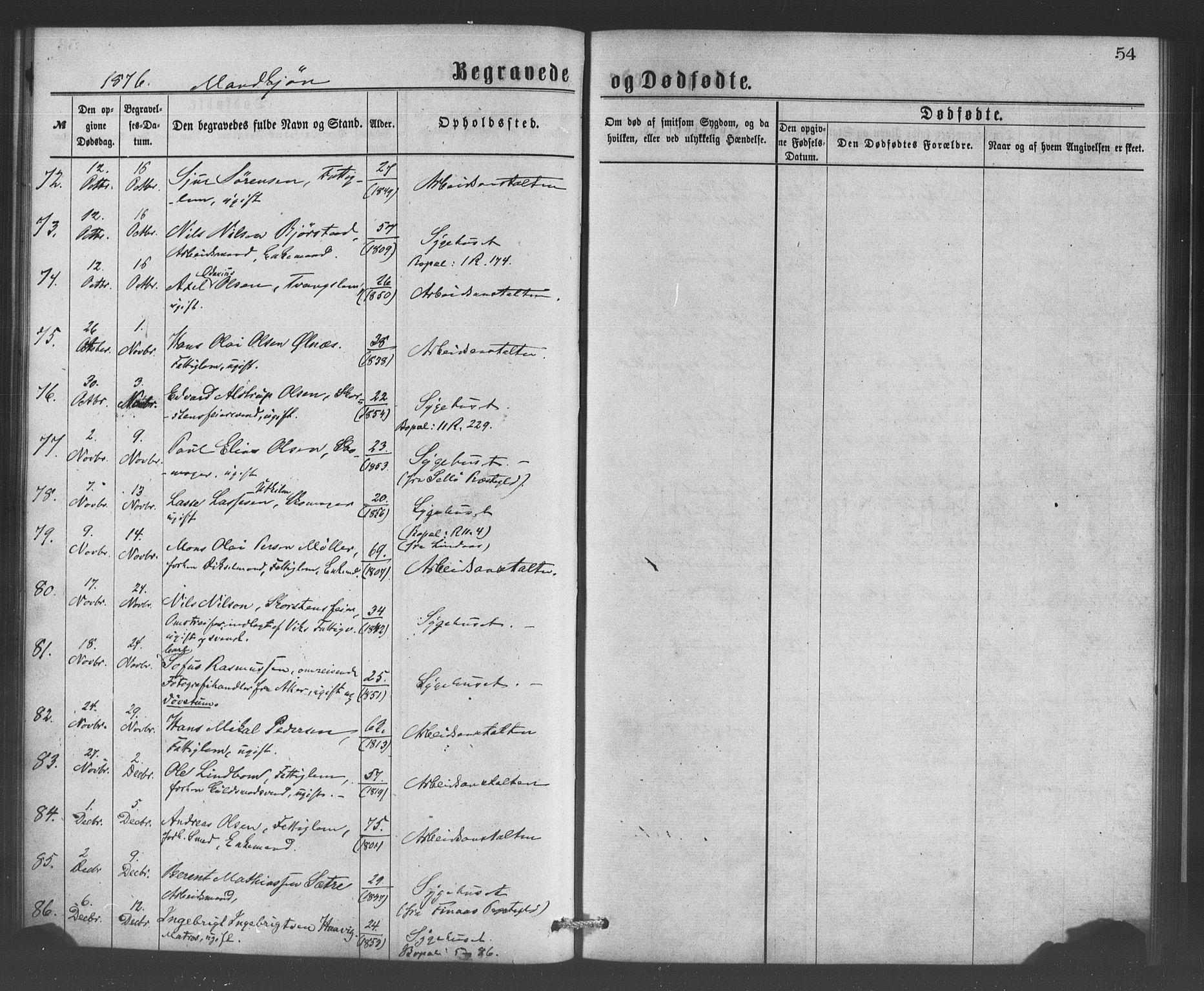 Bergen kommunale pleiehjem - stiftelsespresten, SAB/A-100281: Parish register (official) no. A 1, 1874-1886, p. 54