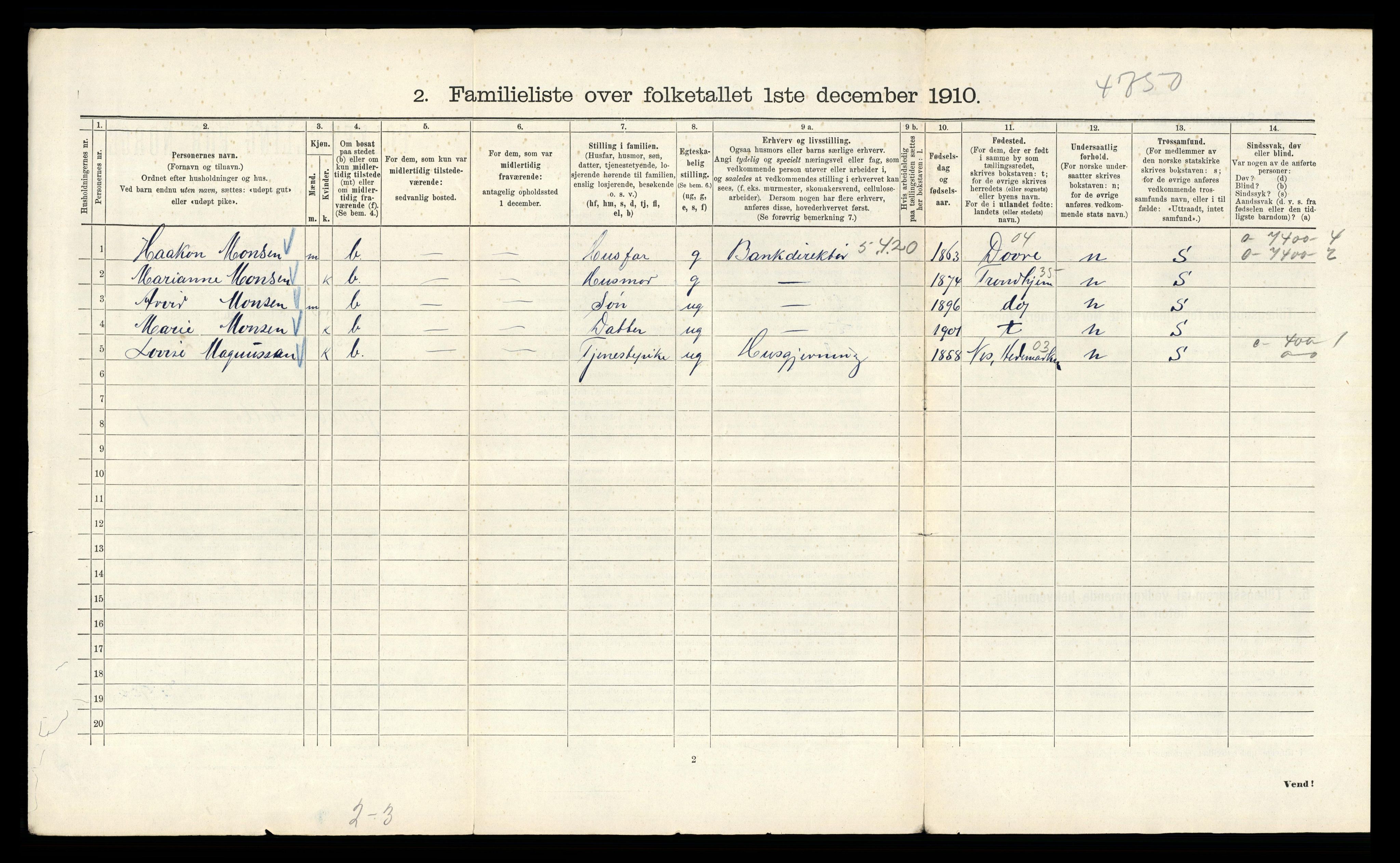 RA, 1910 census for Kristiania, 1910, p. 43850