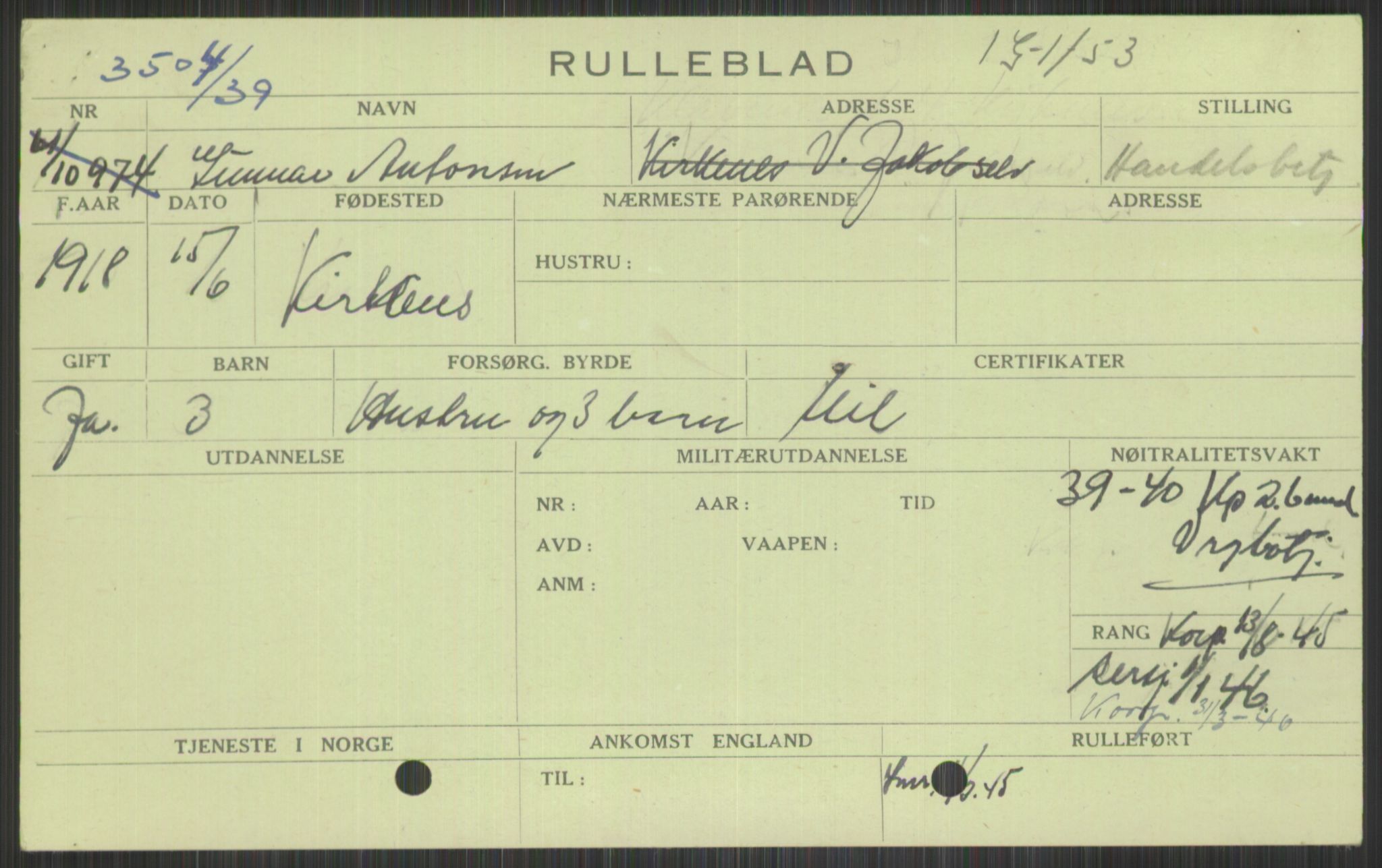 Forsvaret, Varanger bataljon, AV/RA-RAFA-2258/1/D/L0442: Rulleblad for fødte 1918-1919, 1918-1919, p. 19