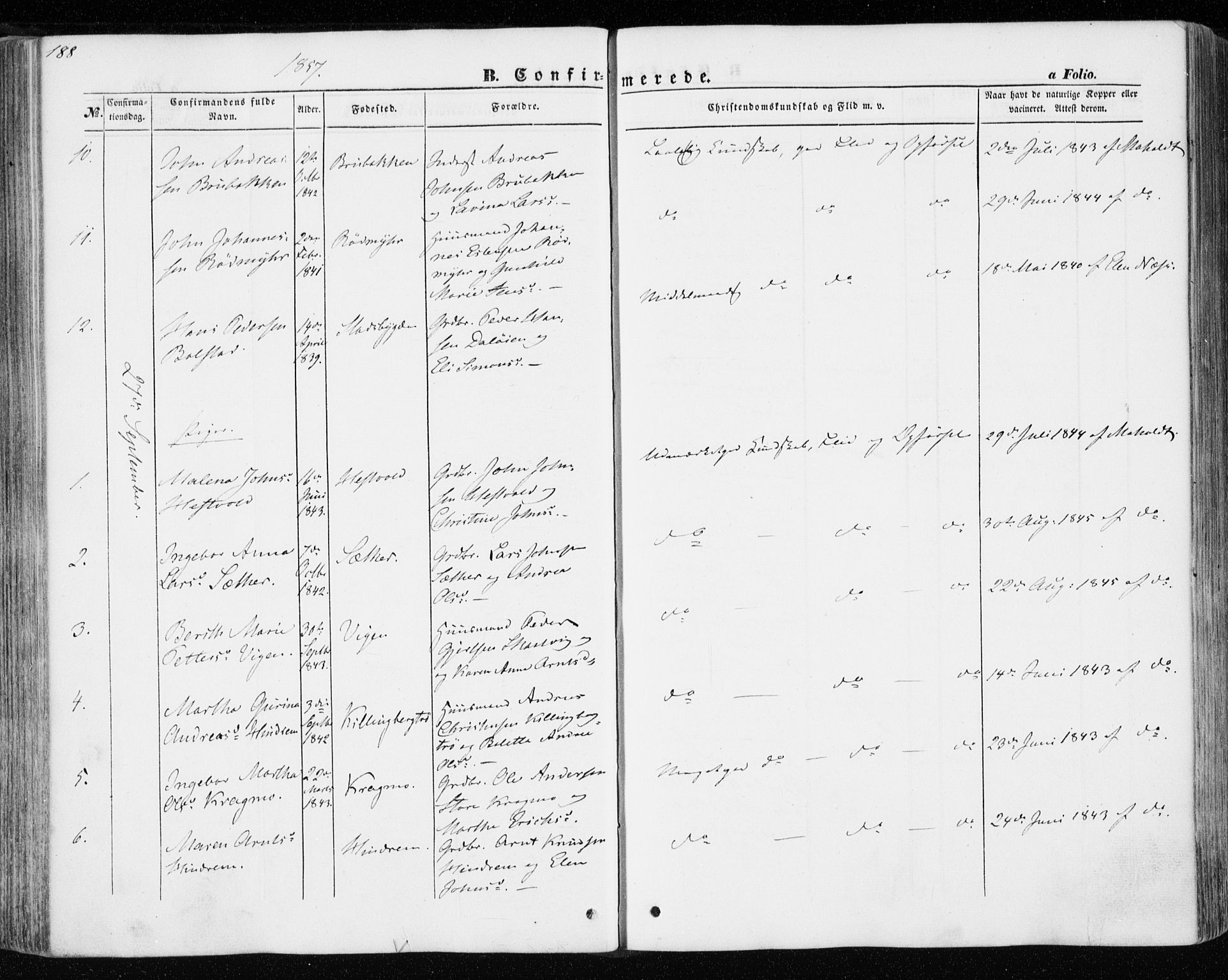 Ministerialprotokoller, klokkerbøker og fødselsregistre - Nord-Trøndelag, SAT/A-1458/701/L0008: Parish register (official) no. 701A08 /1, 1854-1863, p. 188