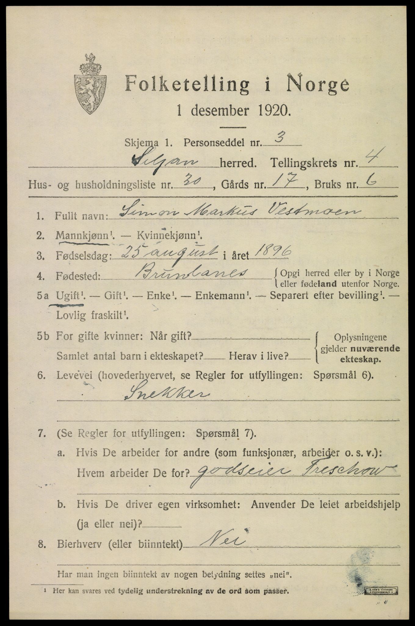 SAKO, 1920 census for Siljan, 1920, p. 2337