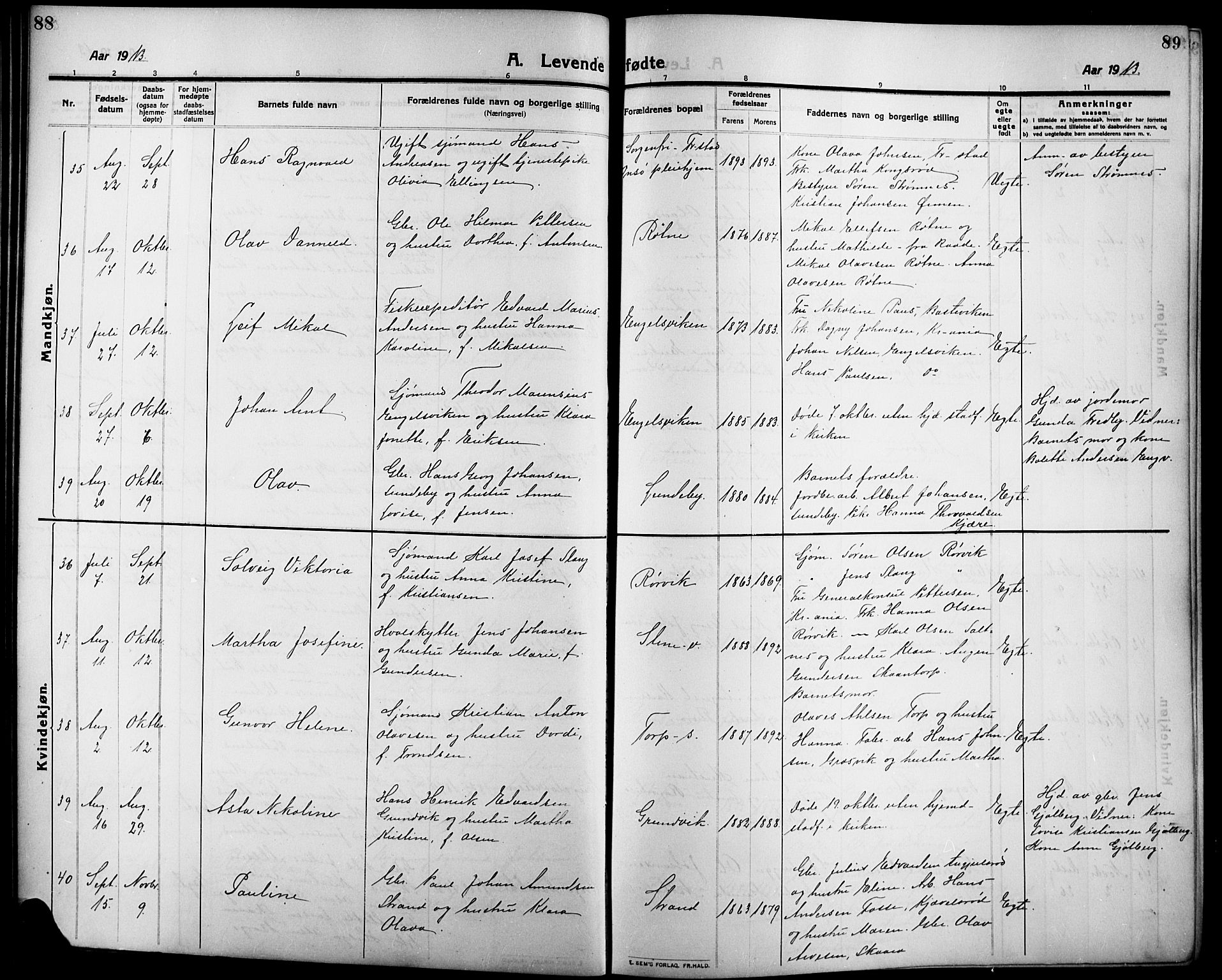 Onsøy prestekontor Kirkebøker, AV/SAO-A-10914/G/Ga/L0003: Parish register (copy) no. I 3, 1910-1926, p. 88-89