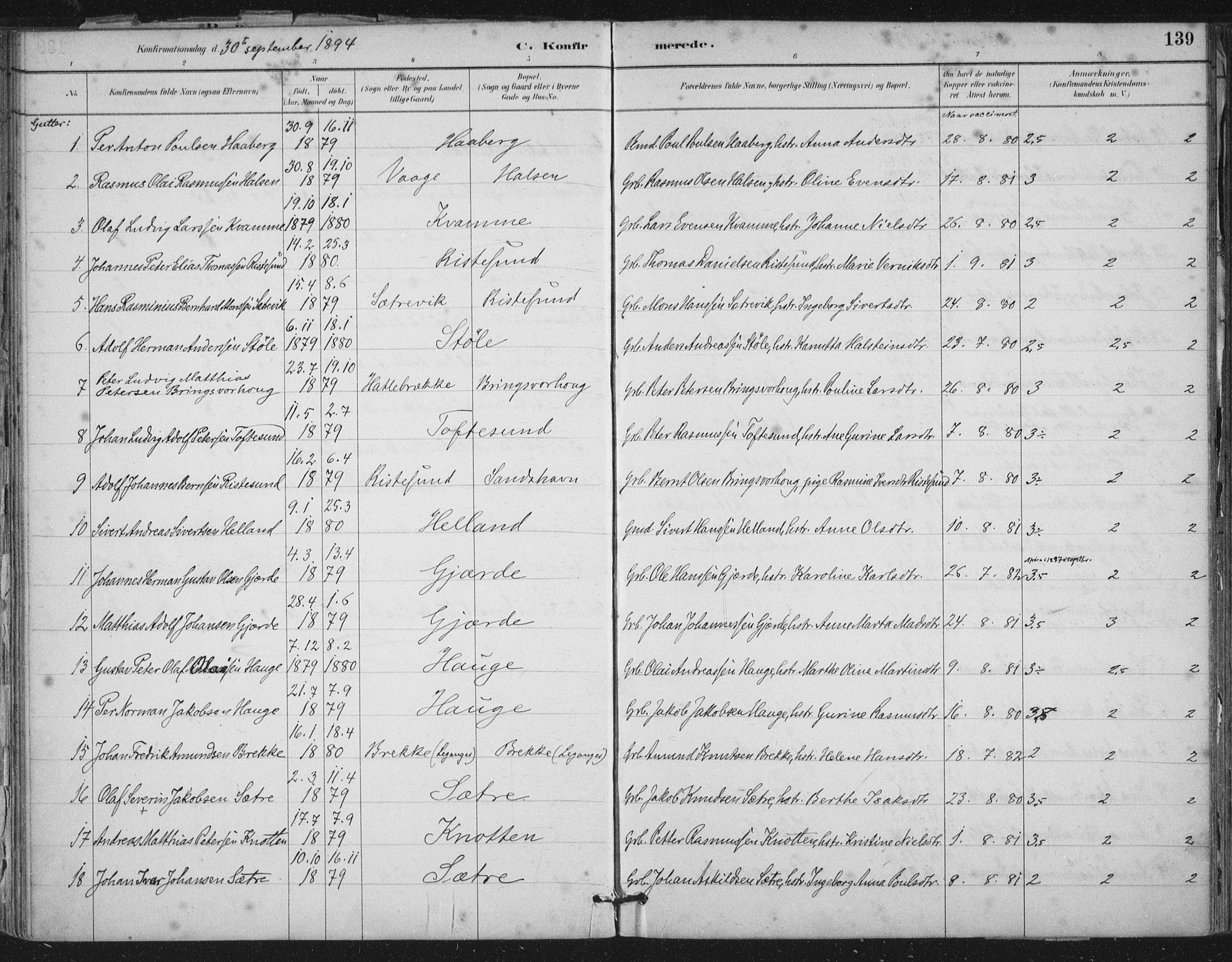 Ministerialprotokoller, klokkerbøker og fødselsregistre - Møre og Romsdal, AV/SAT-A-1454/503/L0037: Parish register (official) no. 503A05, 1884-1900, p. 139