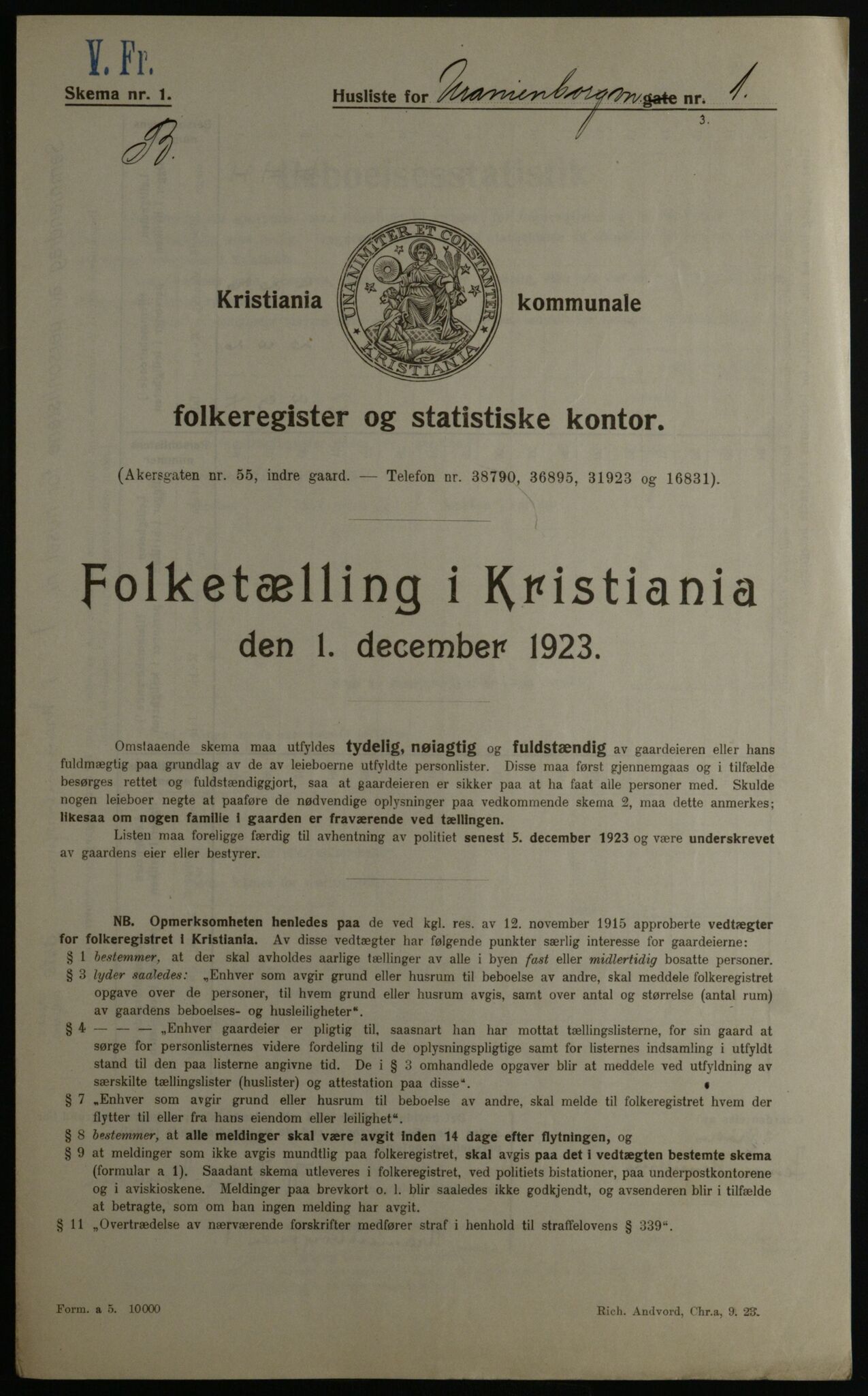 OBA, Municipal Census 1923 for Kristiania, 1923, p. 133039