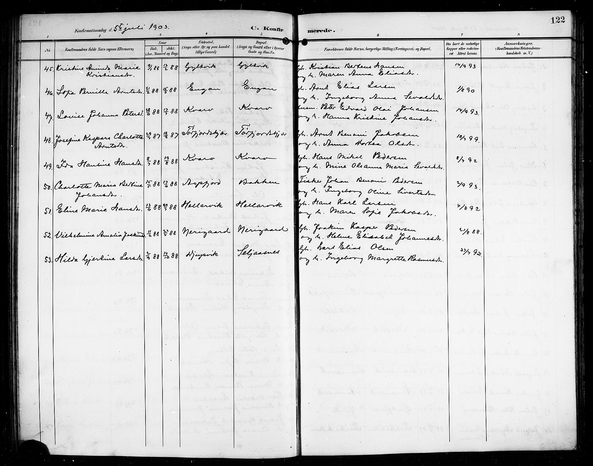 Ministerialprotokoller, klokkerbøker og fødselsregistre - Nordland, AV/SAT-A-1459/854/L0786: Parish register (copy) no. 854C02, 1901-1912, p. 122