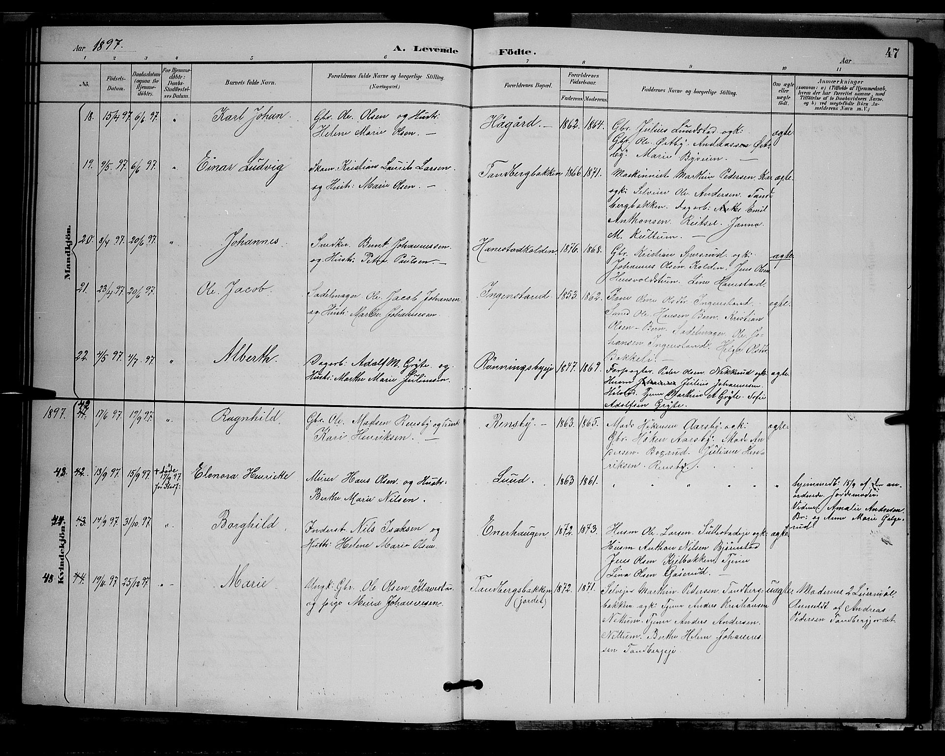 Østre Toten prestekontor, AV/SAH-PREST-104/H/Ha/Hab/L0006: Parish register (copy) no. 6, 1893-1901, p. 47