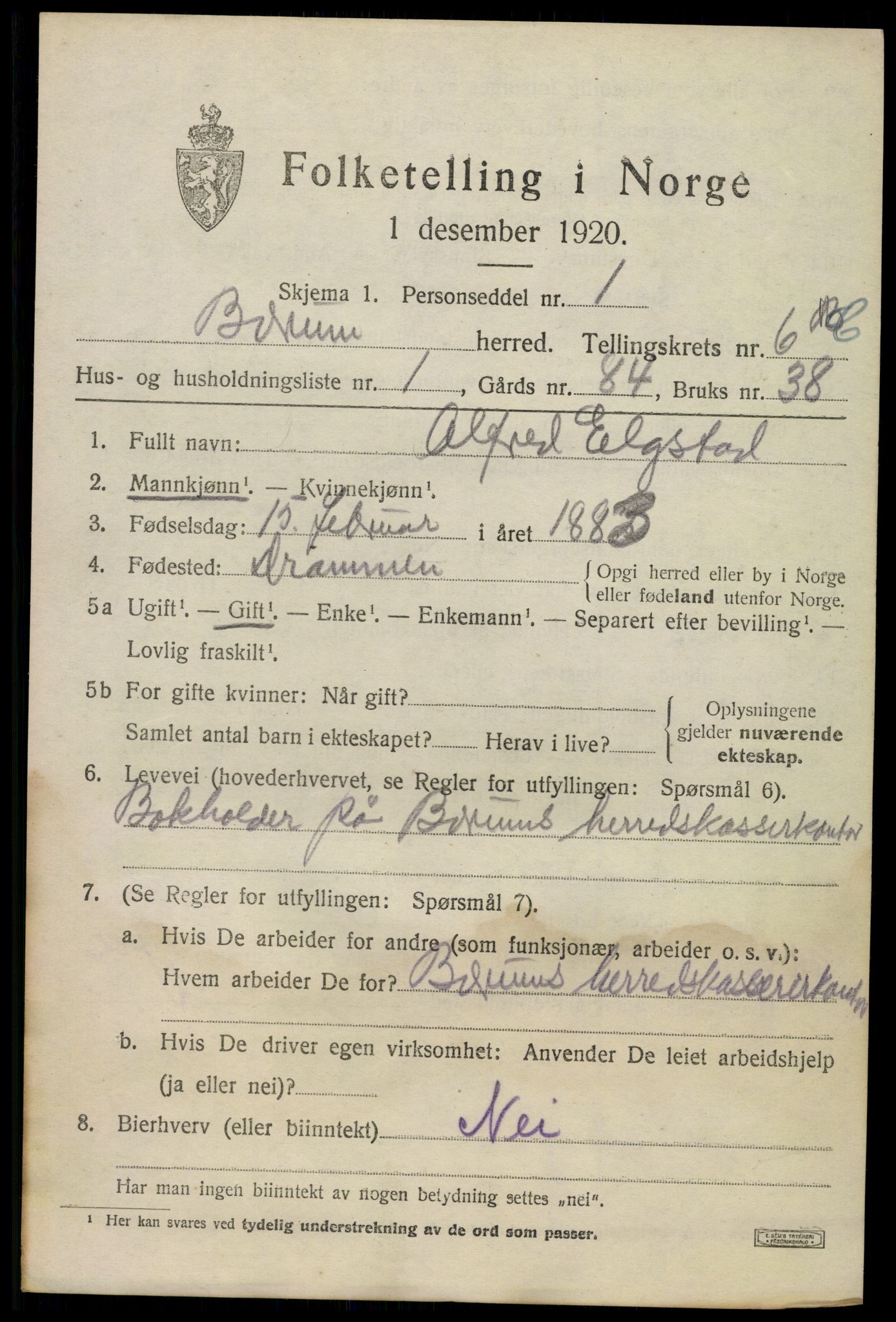 SAO, 1920 census for Bærum, 1920, p. 15018