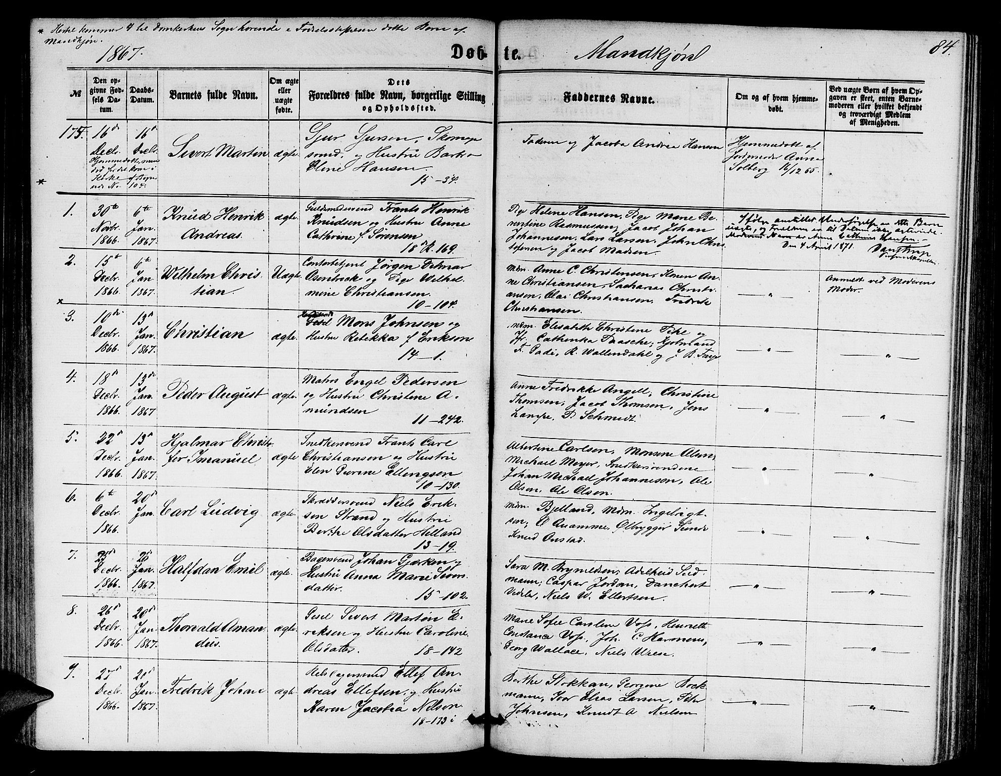 Domkirken sokneprestembete, SAB/A-74801/H/Hab/L0012: Parish register (copy) no. B 5, 1862-1869, p. 84