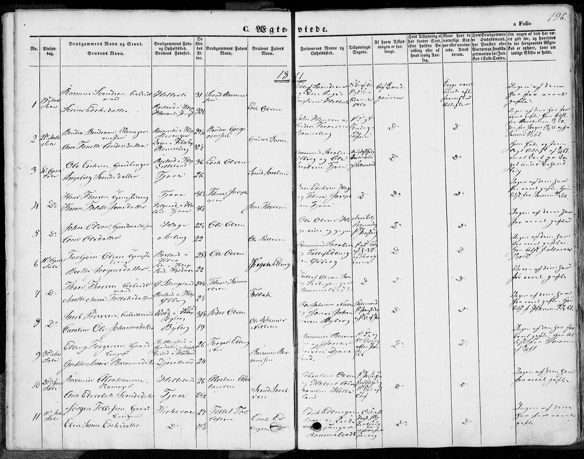 Håland sokneprestkontor, AV/SAST-A-101802/001/30BA/L0008: Parish register (official) no. A 7.2, 1854-1870, p. 196