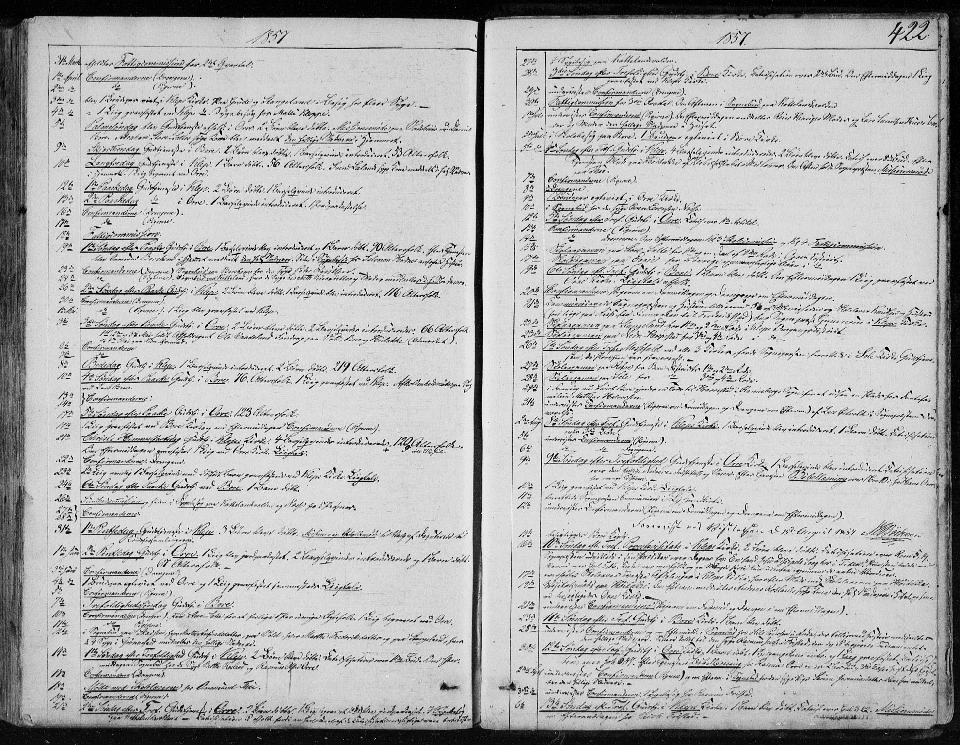 Klepp sokneprestkontor, AV/SAST-A-101803/001/3/30BA/L0005: Parish register (official) no. A 5, 1853-1870, p. 422