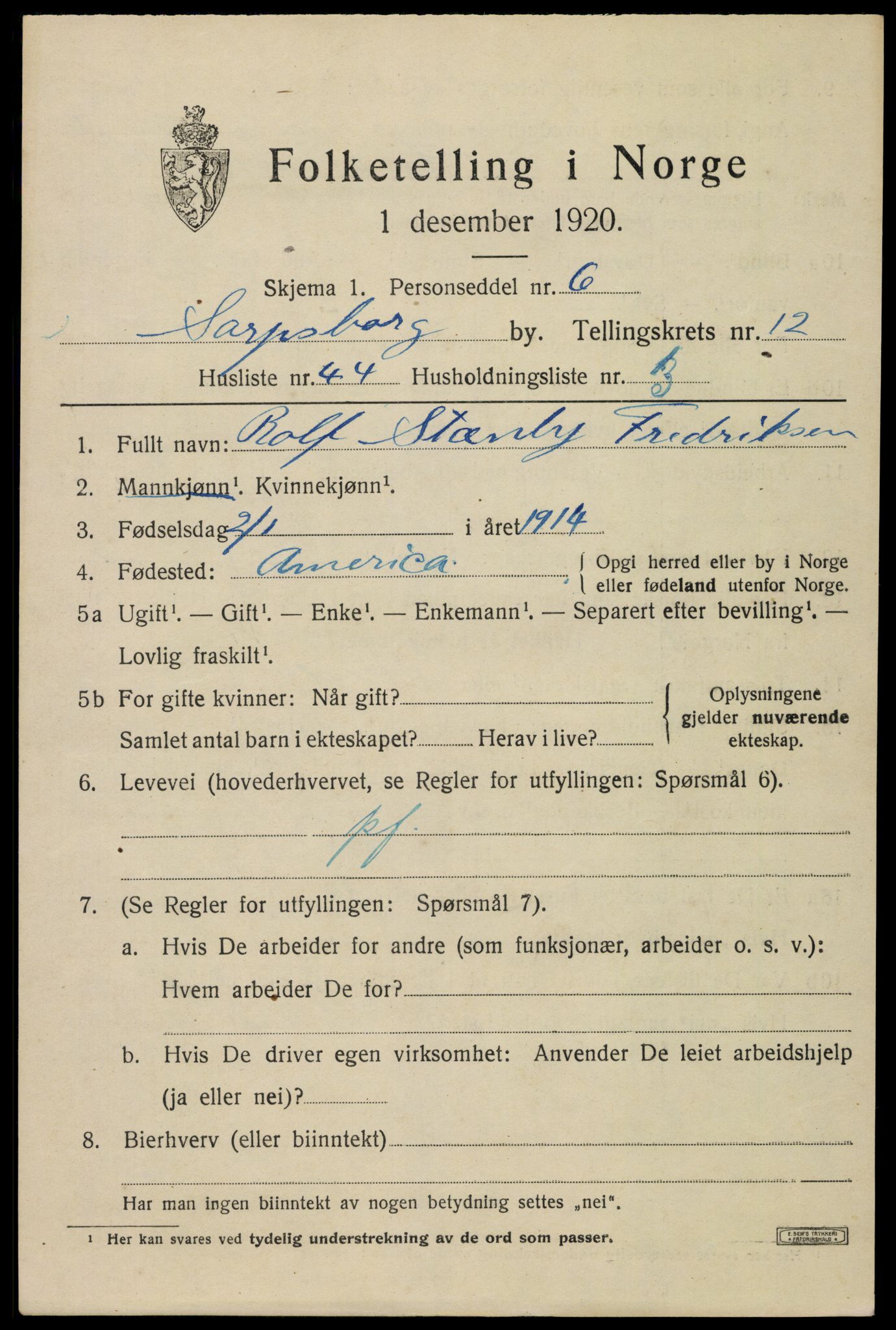 SAO, 1920 census for Sarpsborg, 1920, p. 26062