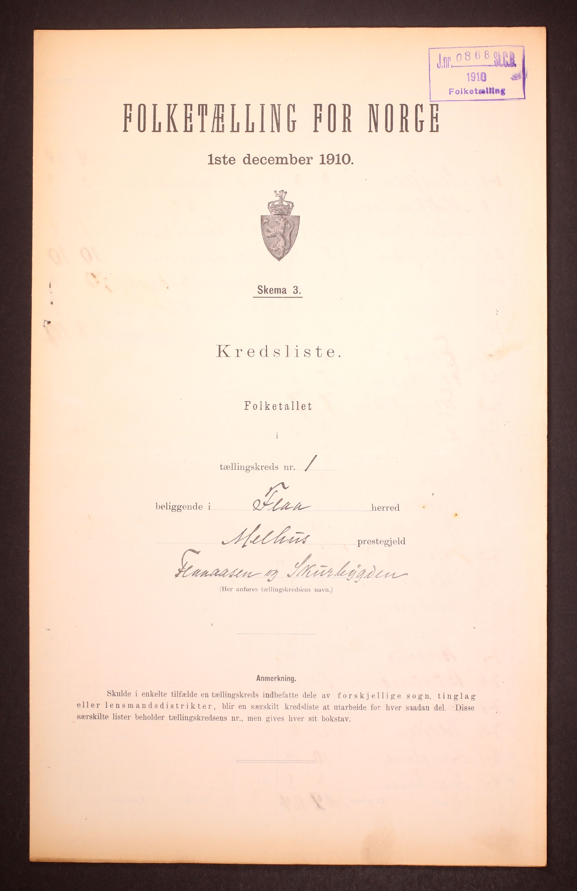 RA, 1910 census for Flå, 1910, p. 4