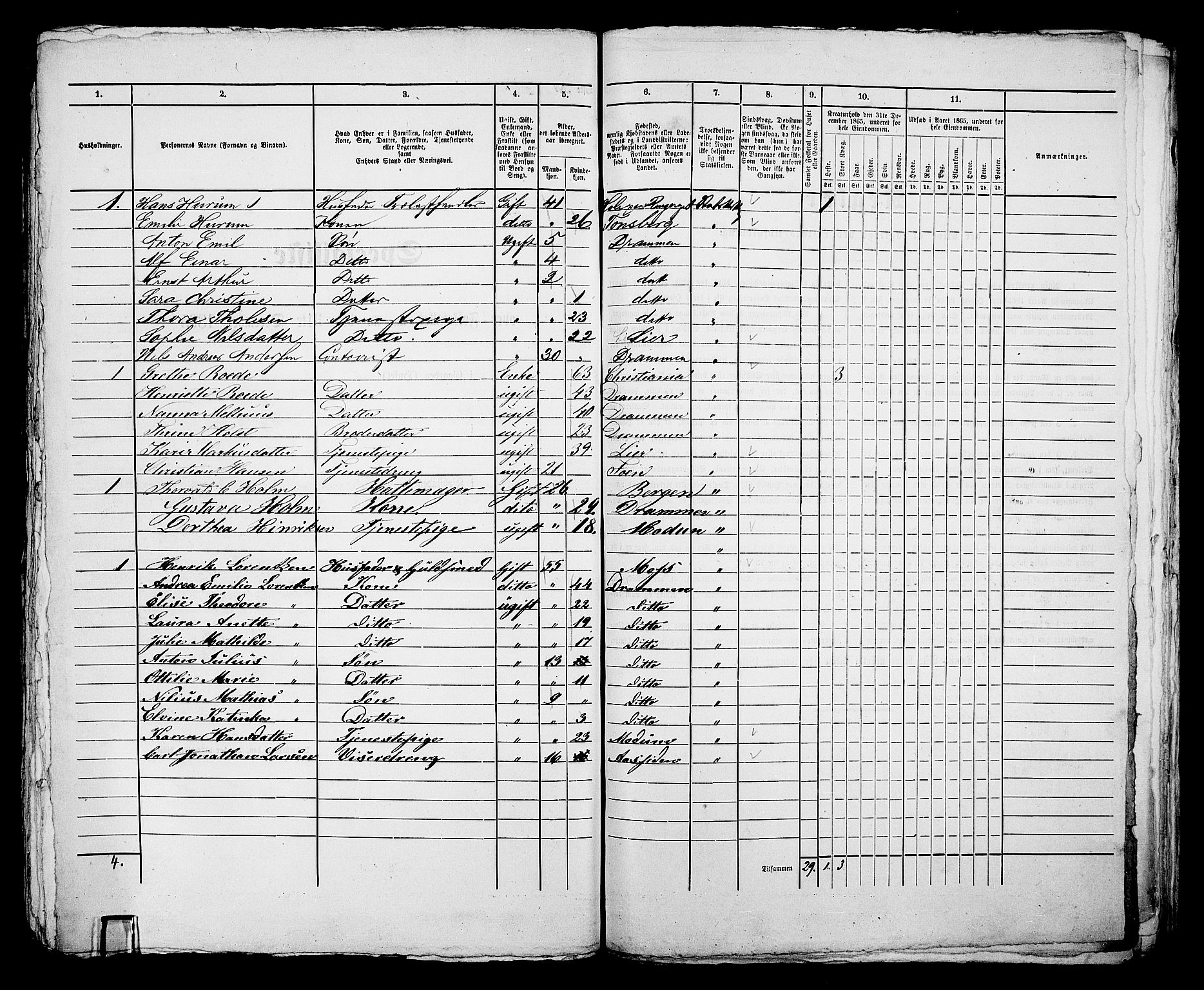 RA, 1865 census for Bragernes in Drammen, 1865, p. 551