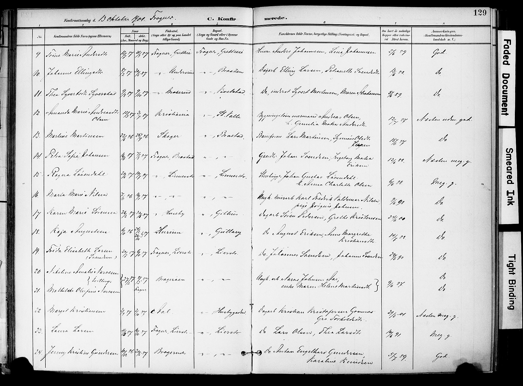 Lier kirkebøker, AV/SAKO-A-230/F/Fa/L0017: Parish register (official) no. I 17, 1901-1908, p. 129
