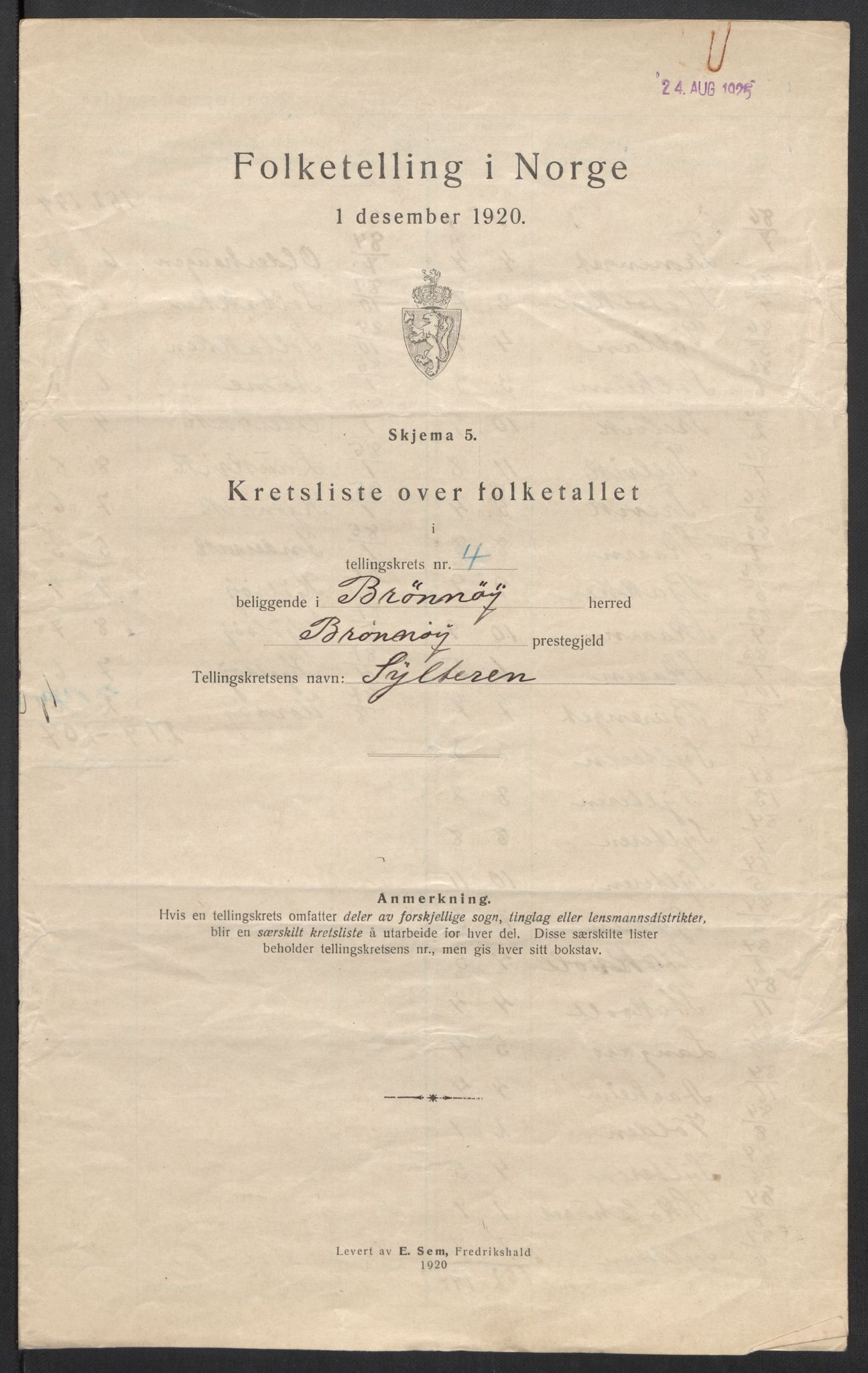 SAT, 1920 census for Brønnøy, 1920, p. 19