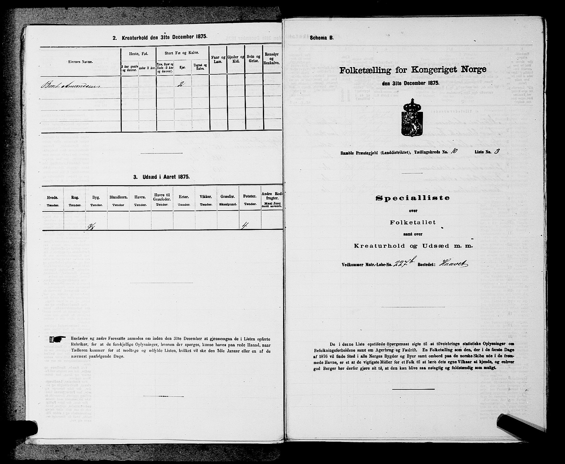 SAKO, 1875 census for 0814L Bamble/Bamble, 1875, p. 1350