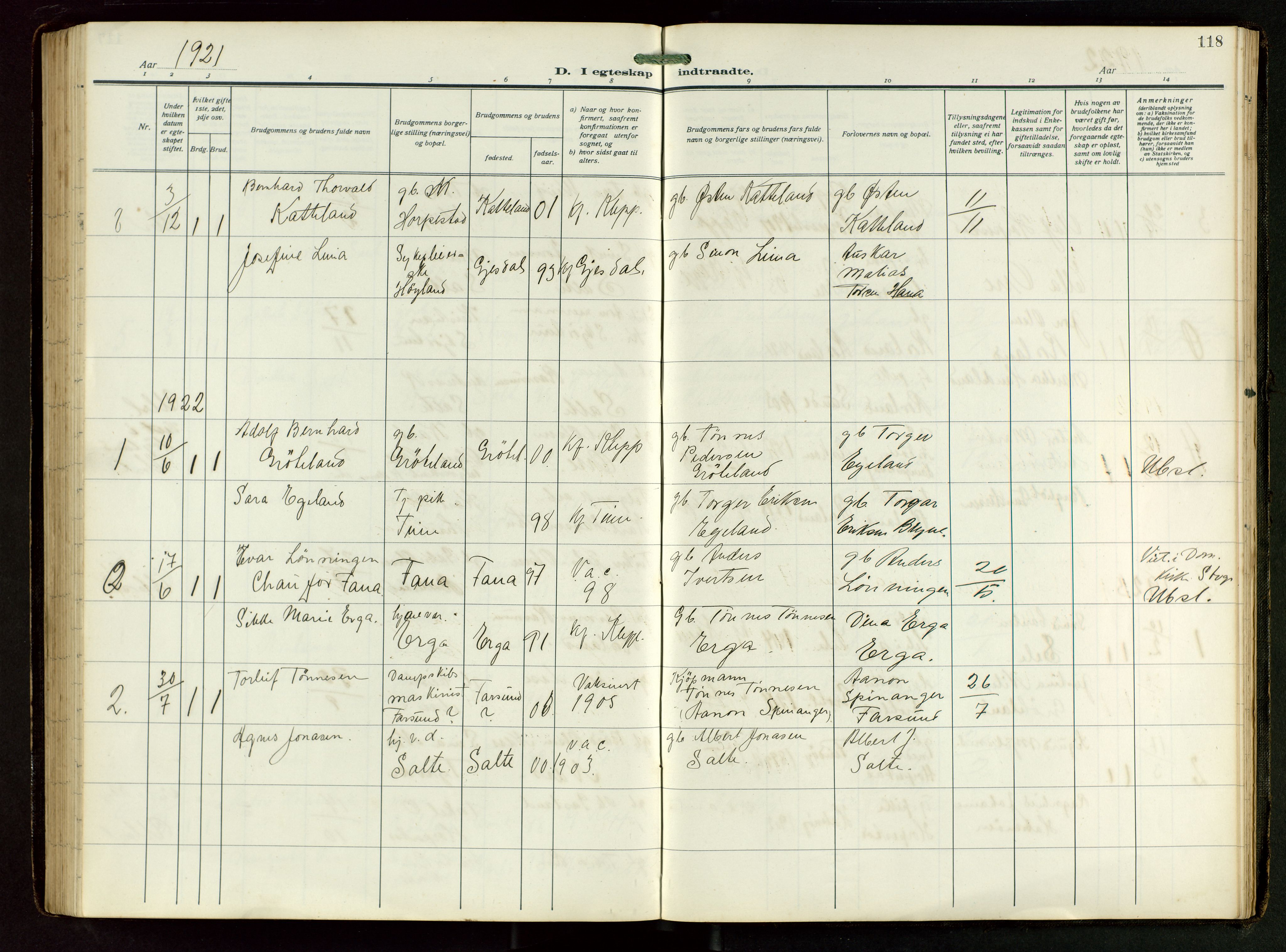 Klepp sokneprestkontor, SAST/A-101803/001/3/30BB/L0008: Parish register (copy) no. B 8, 1918-1949, p. 118