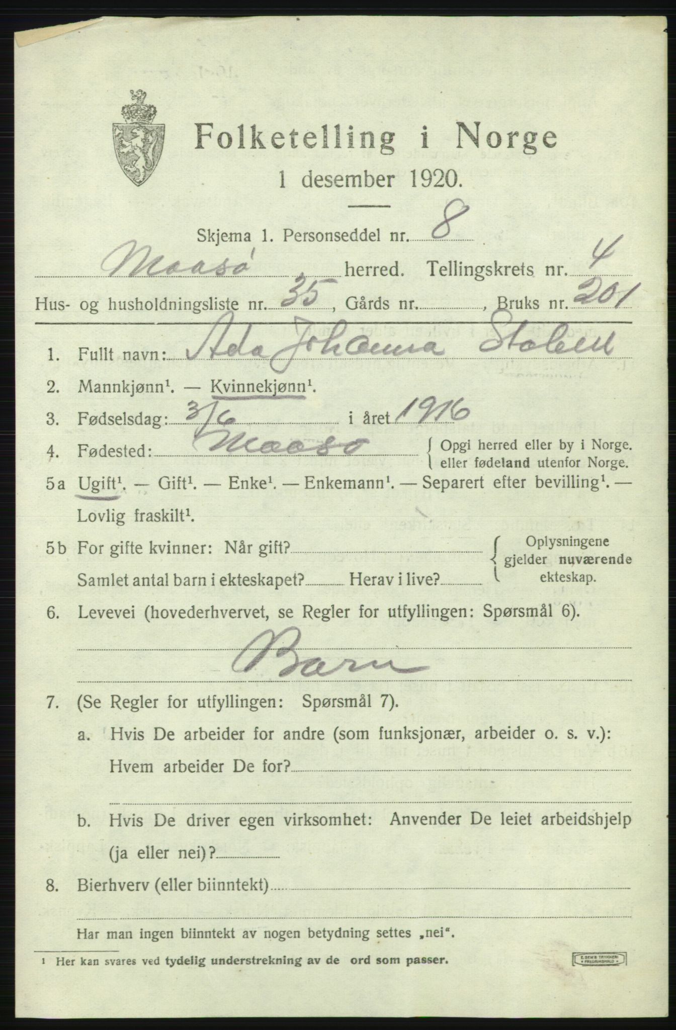 SATØ, 1920 census for Måsøy, 1920, p. 2238