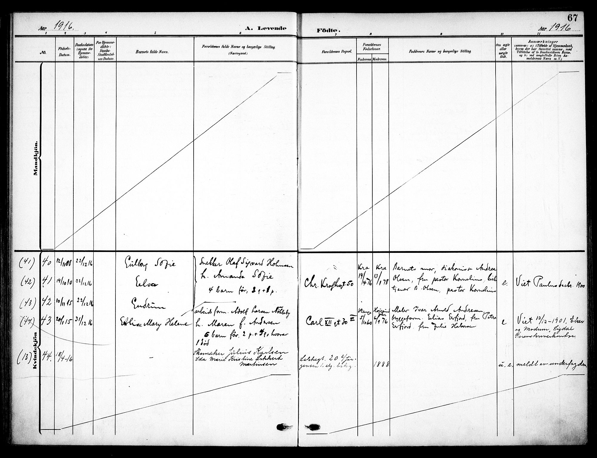 Vaterland prestekontor Kirkebøker, AV/SAO-A-10880/F/Fa/L0001: Parish register (official) no. 1, 1907-1930, p. 67