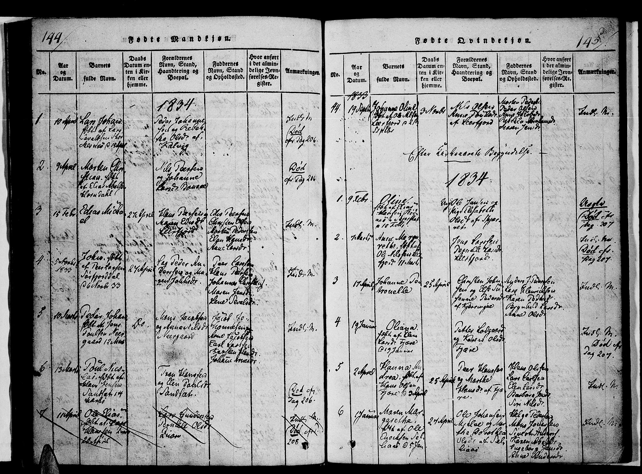 Ministerialprotokoller, klokkerbøker og fødselsregistre - Nordland, AV/SAT-A-1459/853/L0768: Parish register (official) no. 853A07, 1821-1836, p. 144-145