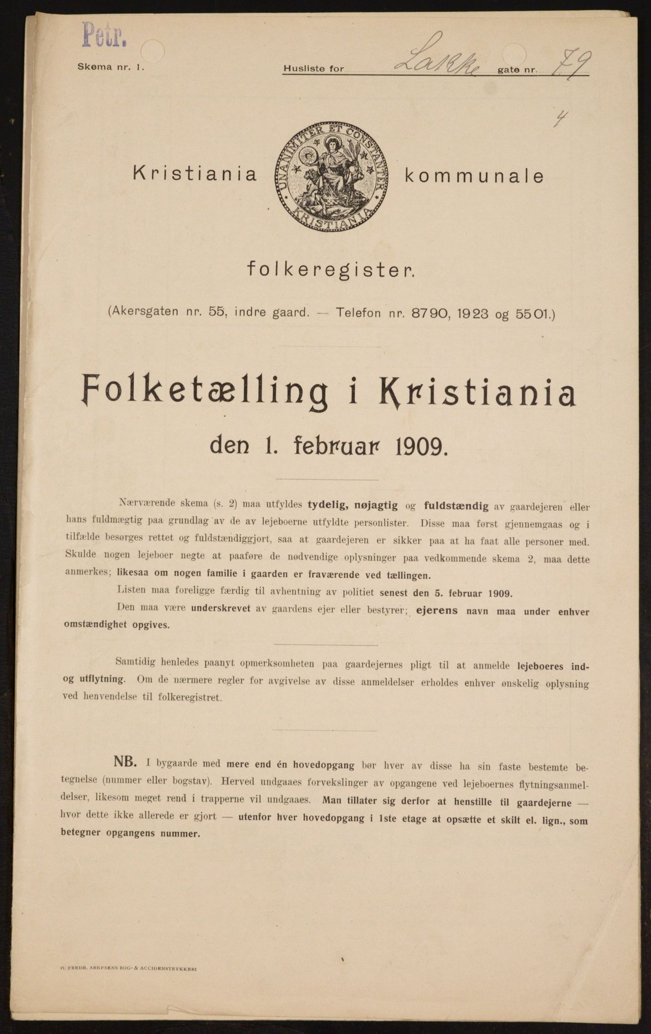 OBA, Municipal Census 1909 for Kristiania, 1909, p. 51374