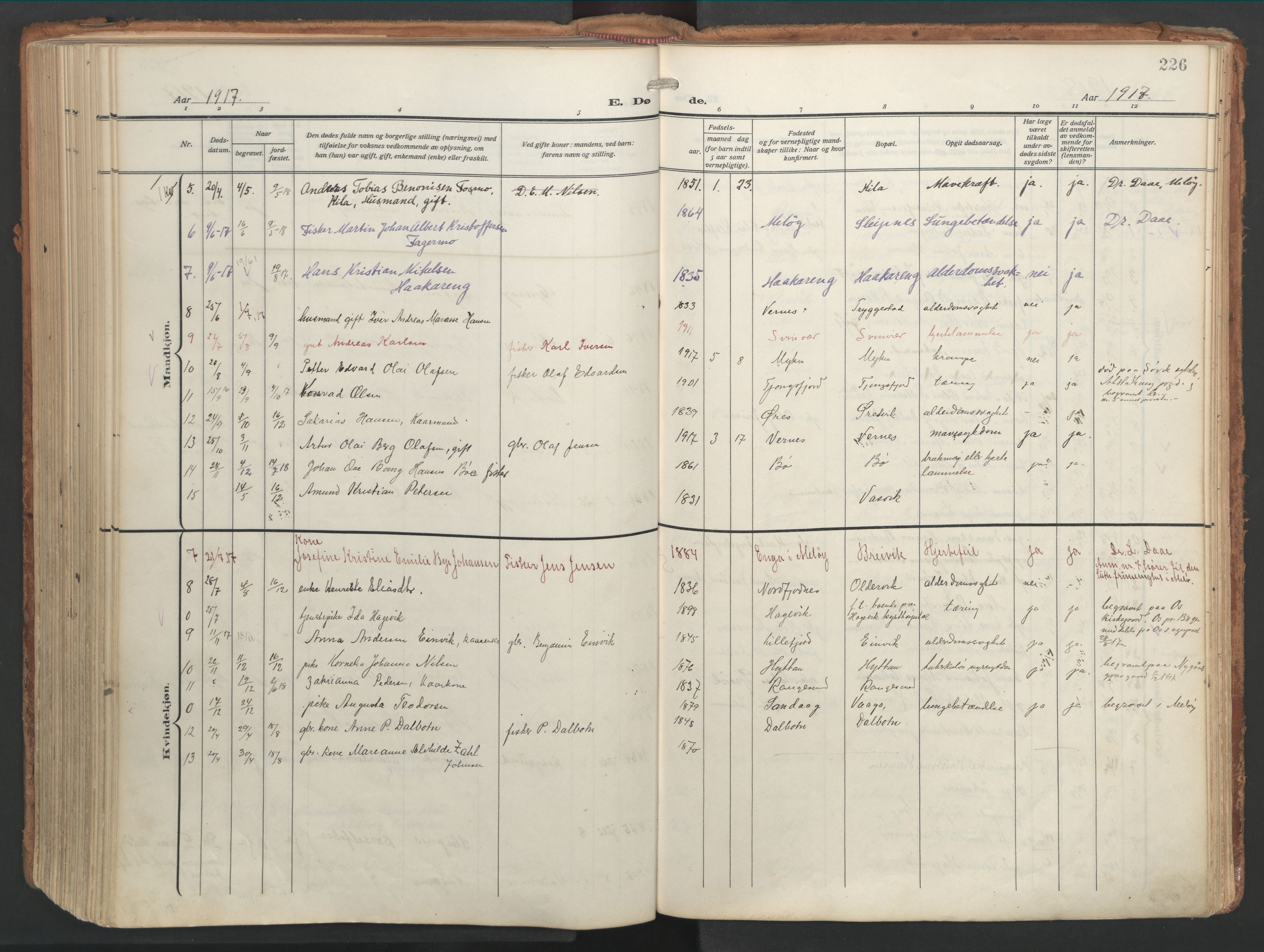 Ministerialprotokoller, klokkerbøker og fødselsregistre - Nordland, SAT/A-1459/841/L0614: Parish register (official) no. 841A17, 1911-1925, p. 226