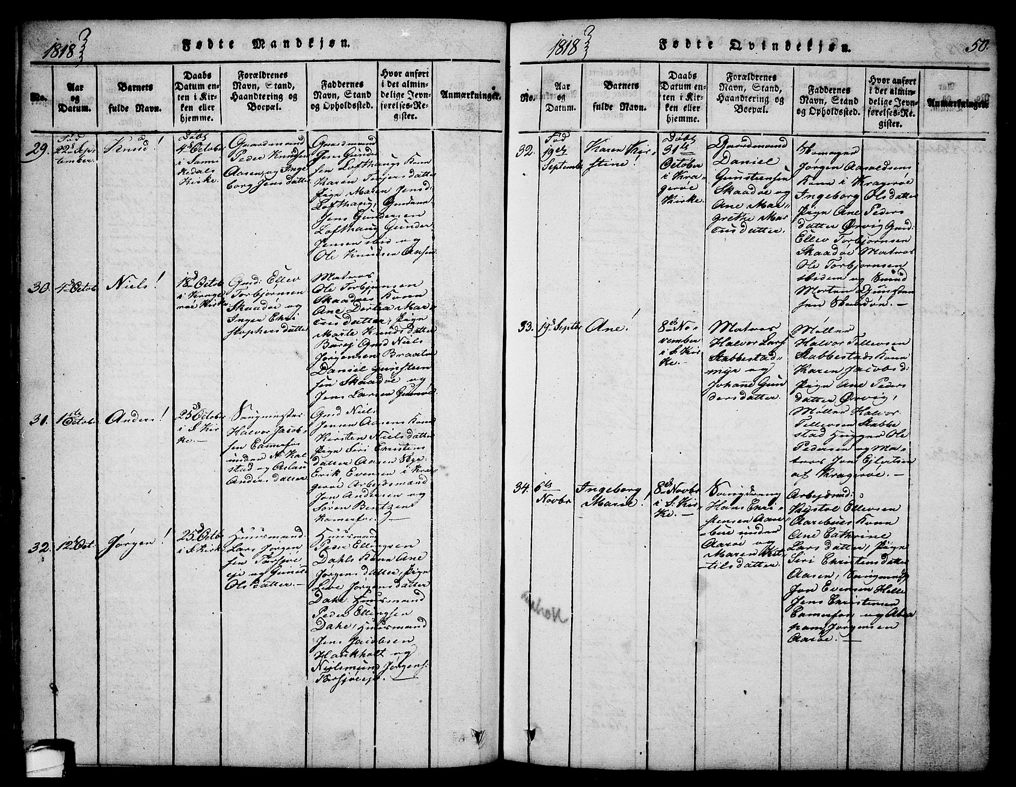 Sannidal kirkebøker, AV/SAKO-A-296/F/Fa/L0004: Parish register (official) no. 4, 1814-1829, p. 50