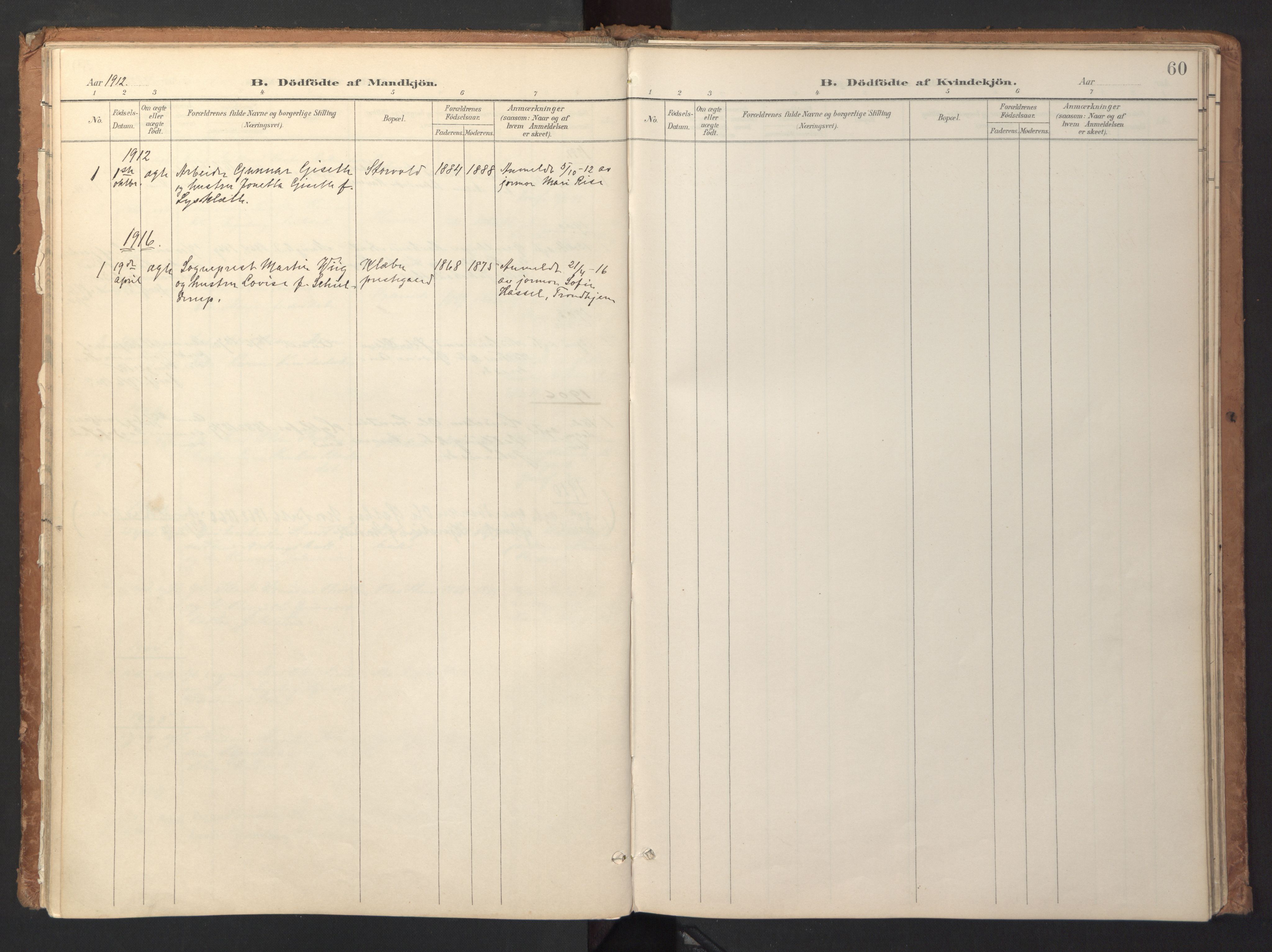 Ministerialprotokoller, klokkerbøker og fødselsregistre - Sør-Trøndelag, SAT/A-1456/618/L0448: Parish register (official) no. 618A11, 1898-1916, p. 60