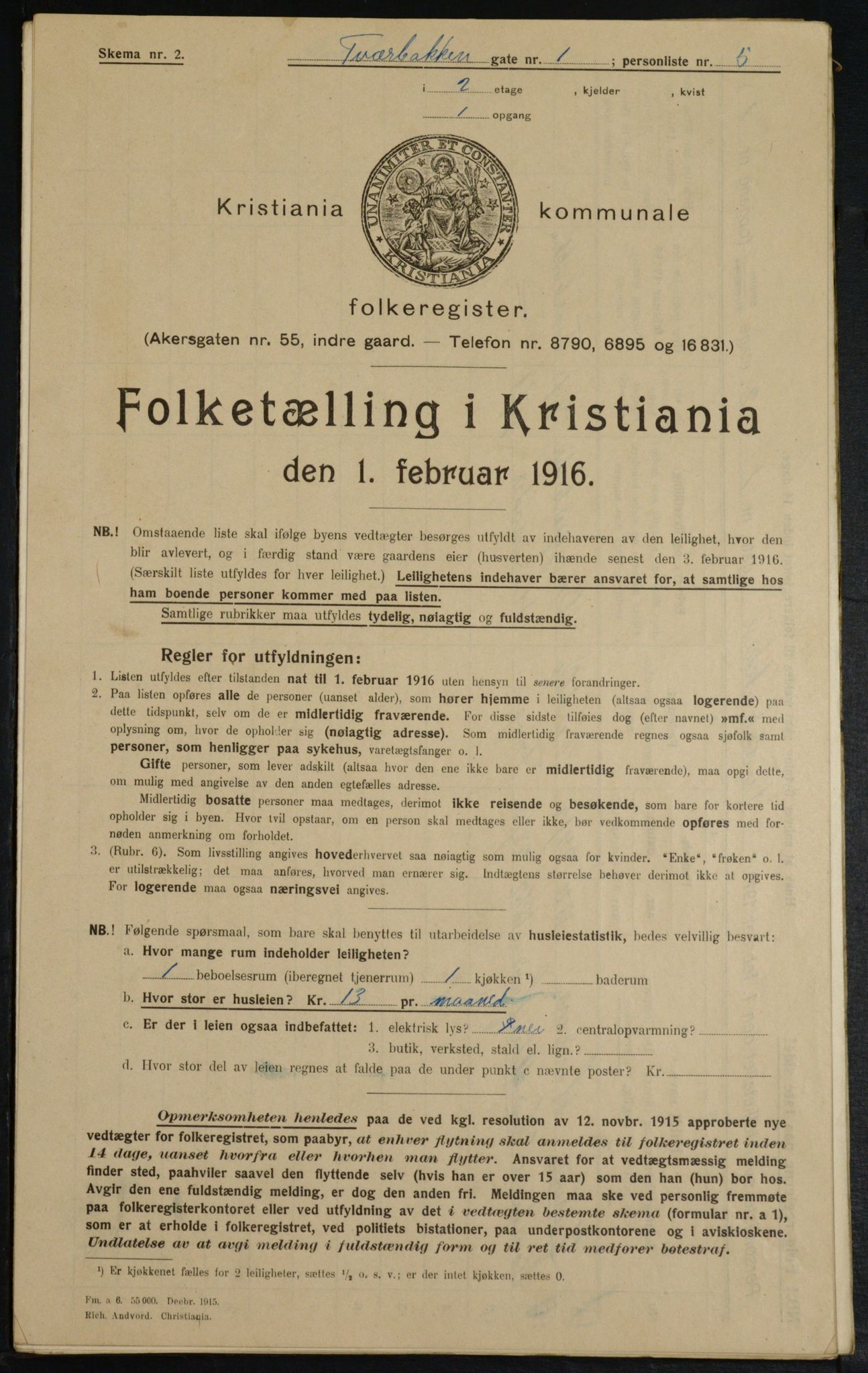 OBA, Municipal Census 1916 for Kristiania, 1916, p. 120565