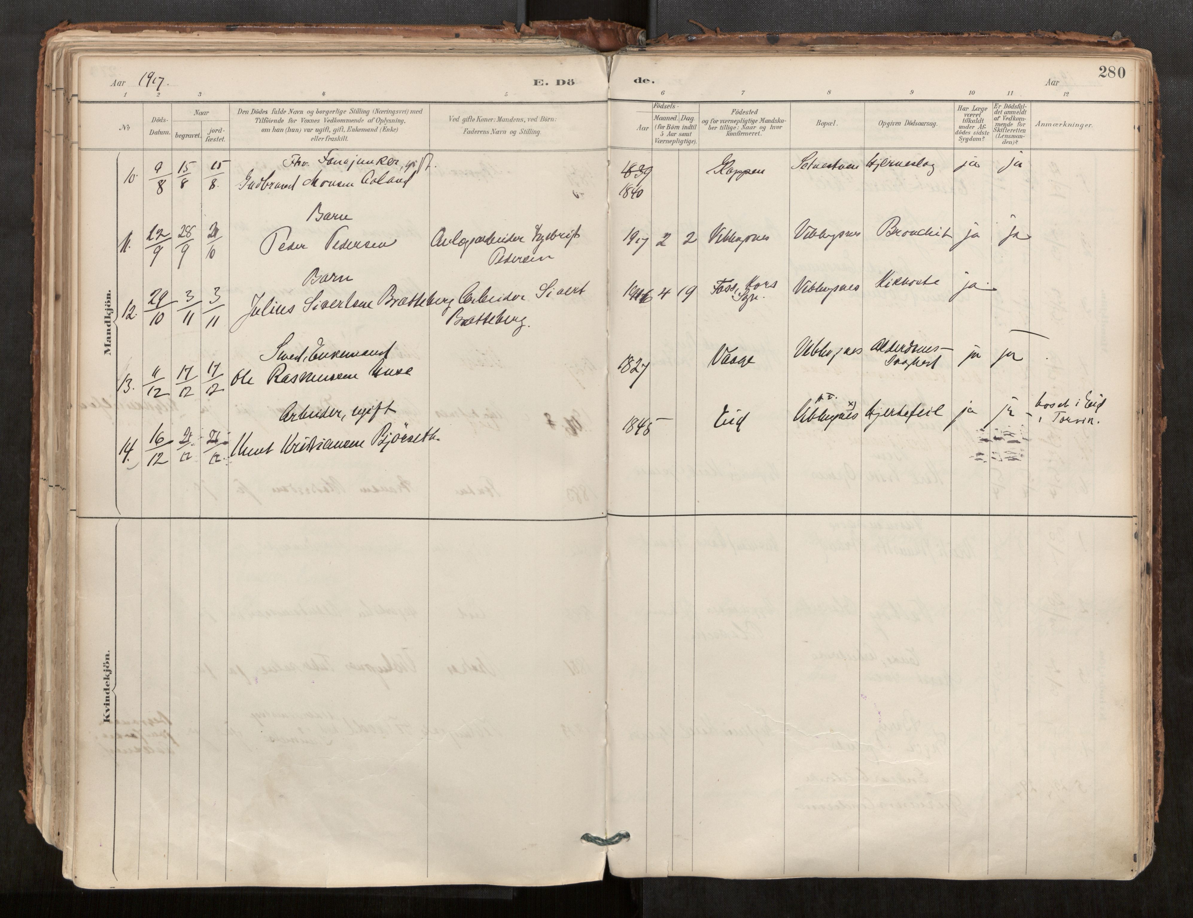 Ministerialprotokoller, klokkerbøker og fødselsregistre - Møre og Romsdal, AV/SAT-A-1454/544/L0585: Parish register (official) no. 544A06, 1887-1924, p. 280