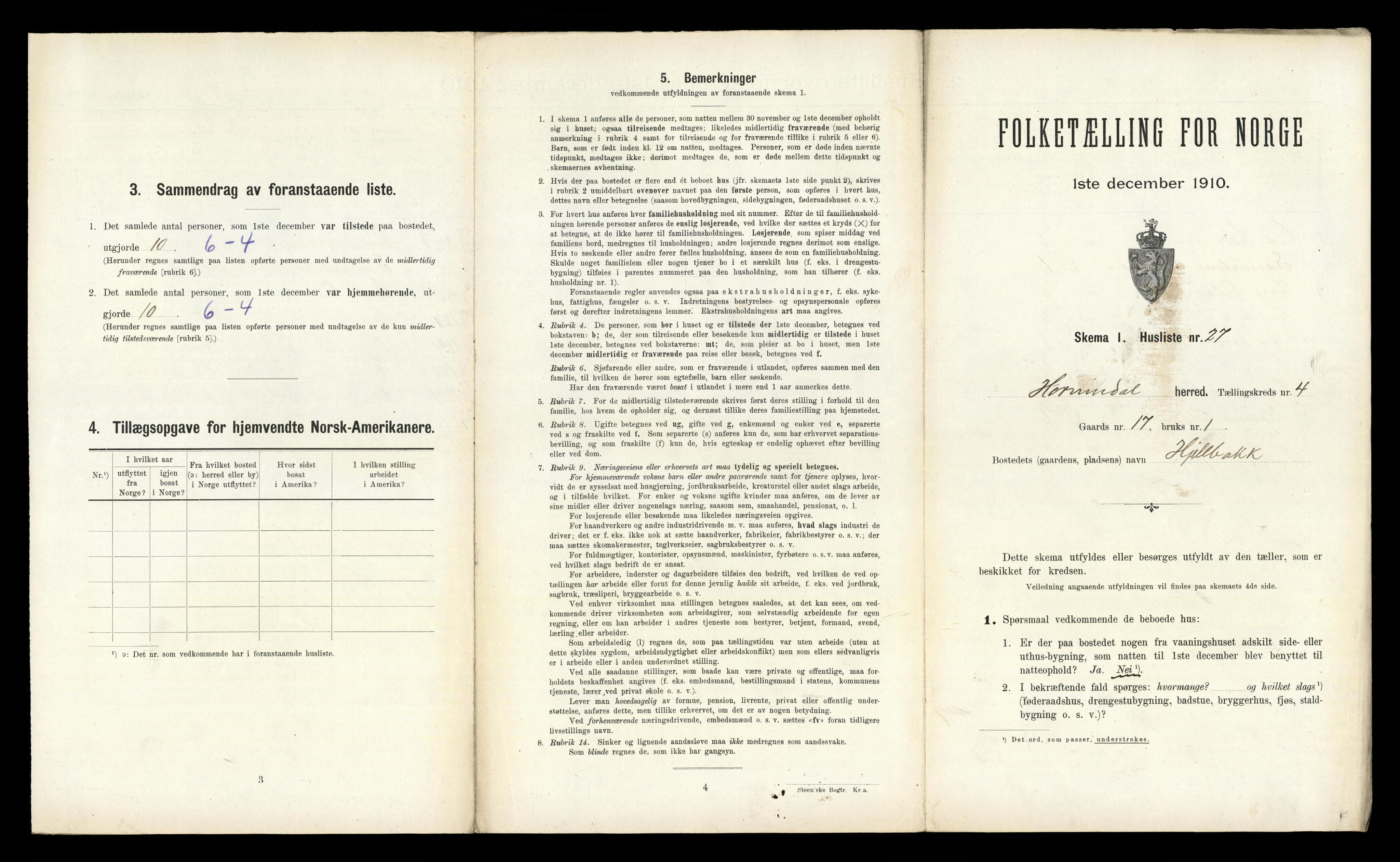 RA, 1910 census for Hornindal, 1910, p. 266