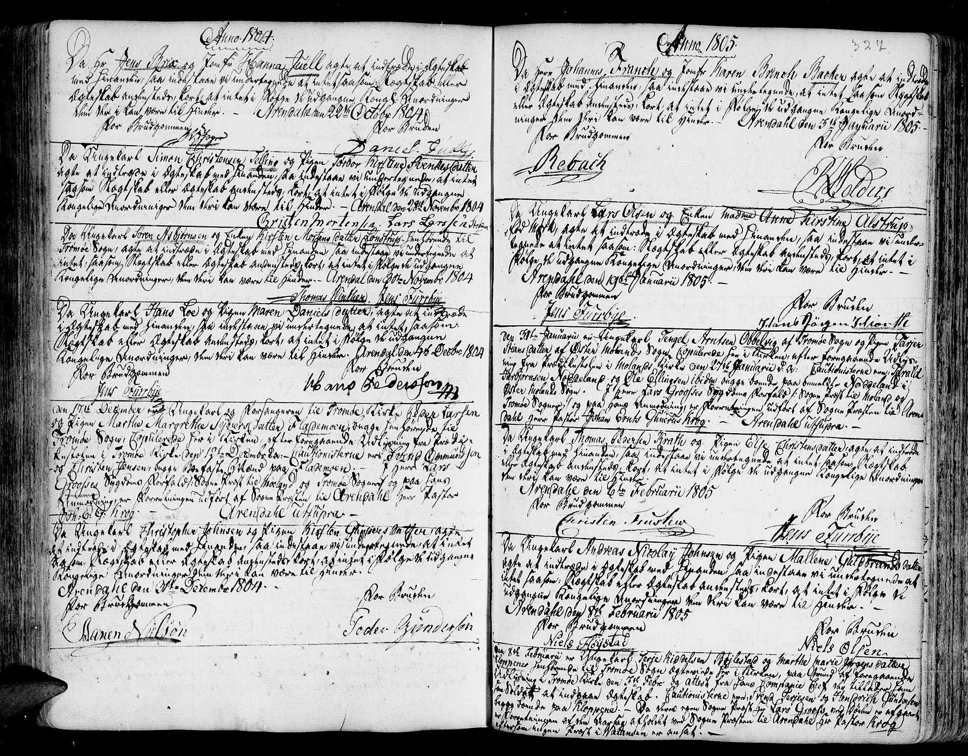 Arendal sokneprestkontor, Trefoldighet, AV/SAK-1111-0040/F/Fa/L0001: Parish register (official) no. A 1, 1703-1815, p. 327