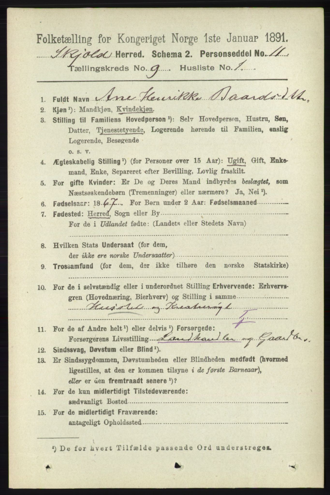 RA, 1891 census for 1154 Skjold, 1891, p. 1793