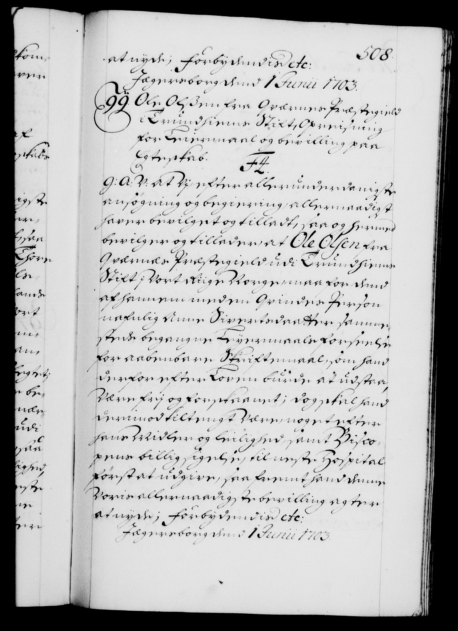 Danske Kanselli 1572-1799, AV/RA-EA-3023/F/Fc/Fca/Fcaa/L0018: Norske registre, 1699-1703, p. 508a