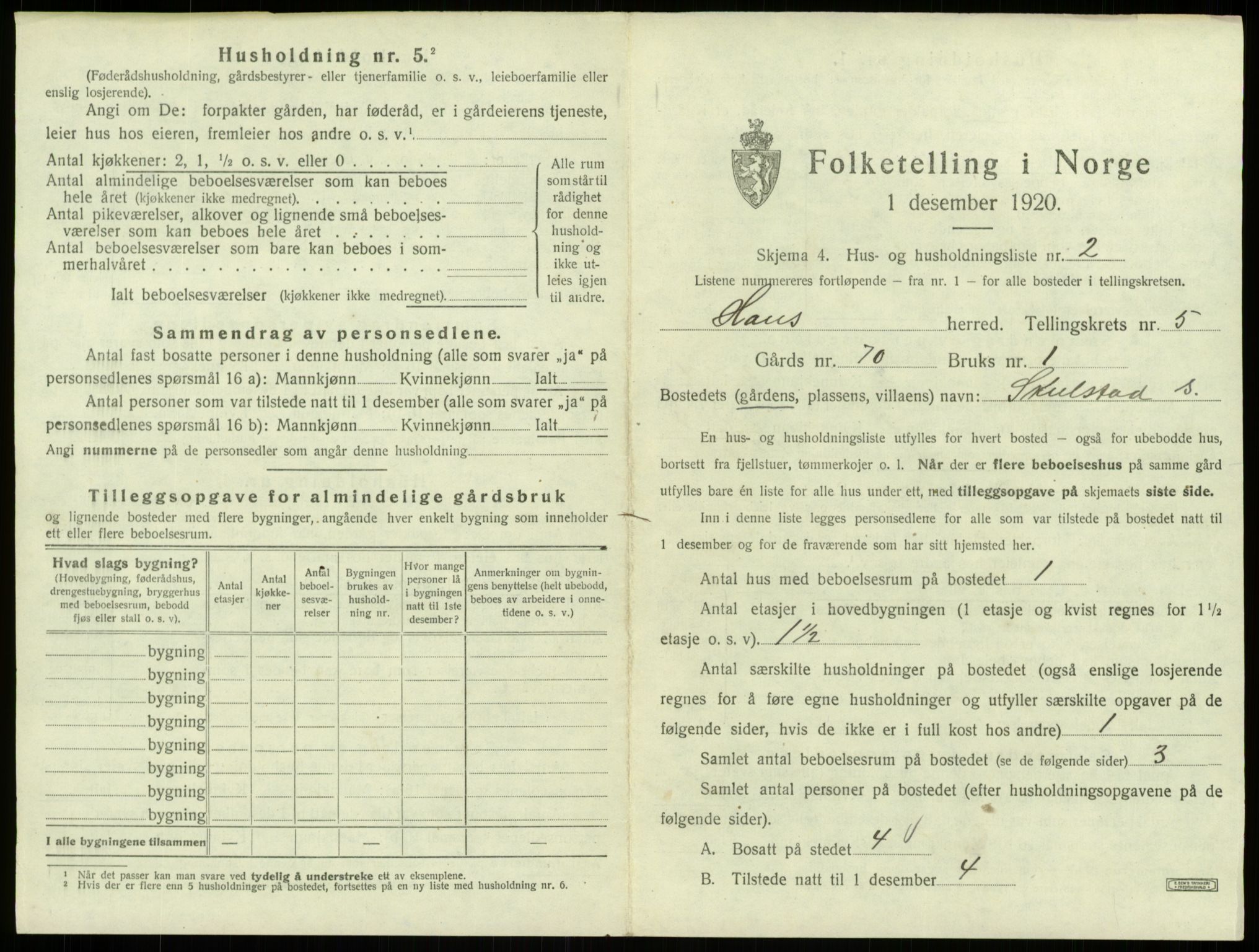 SAB, 1920 census for Haus, 1920, p. 321