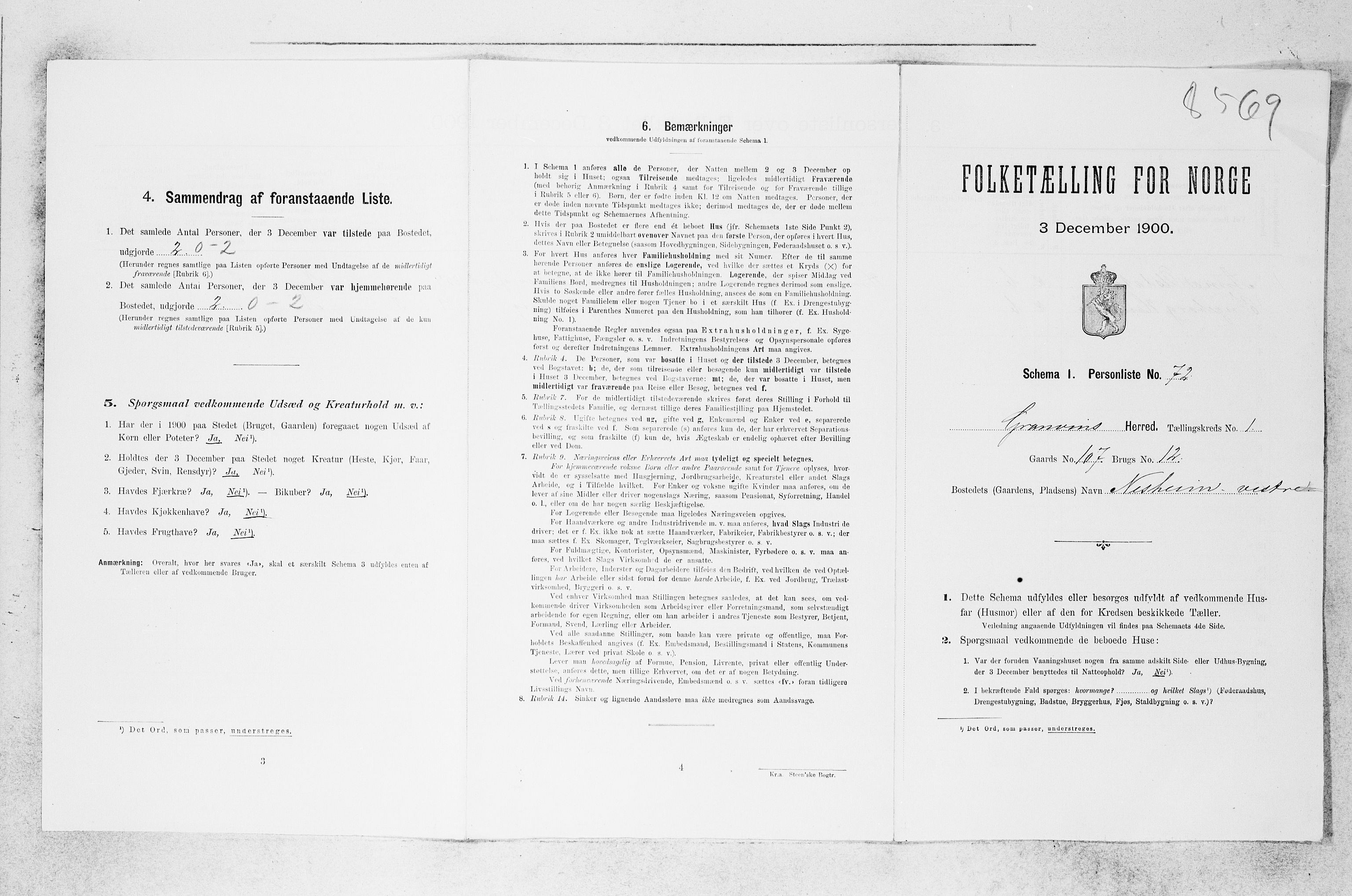 SAB, 1900 census for Granvin, 1900, p. 154