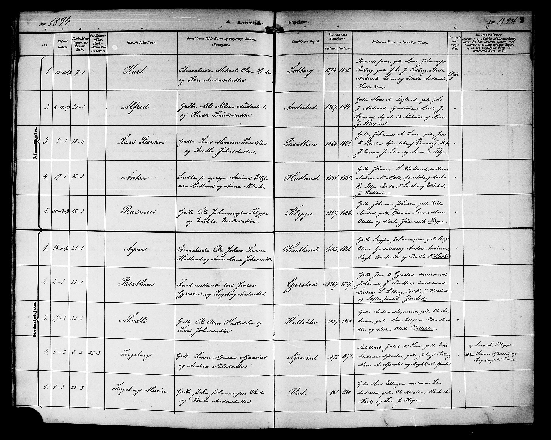 Haus sokneprestembete, SAB/A-75601/H/Hab: Parish register (copy) no. C 3, 1893-1906, p. 9